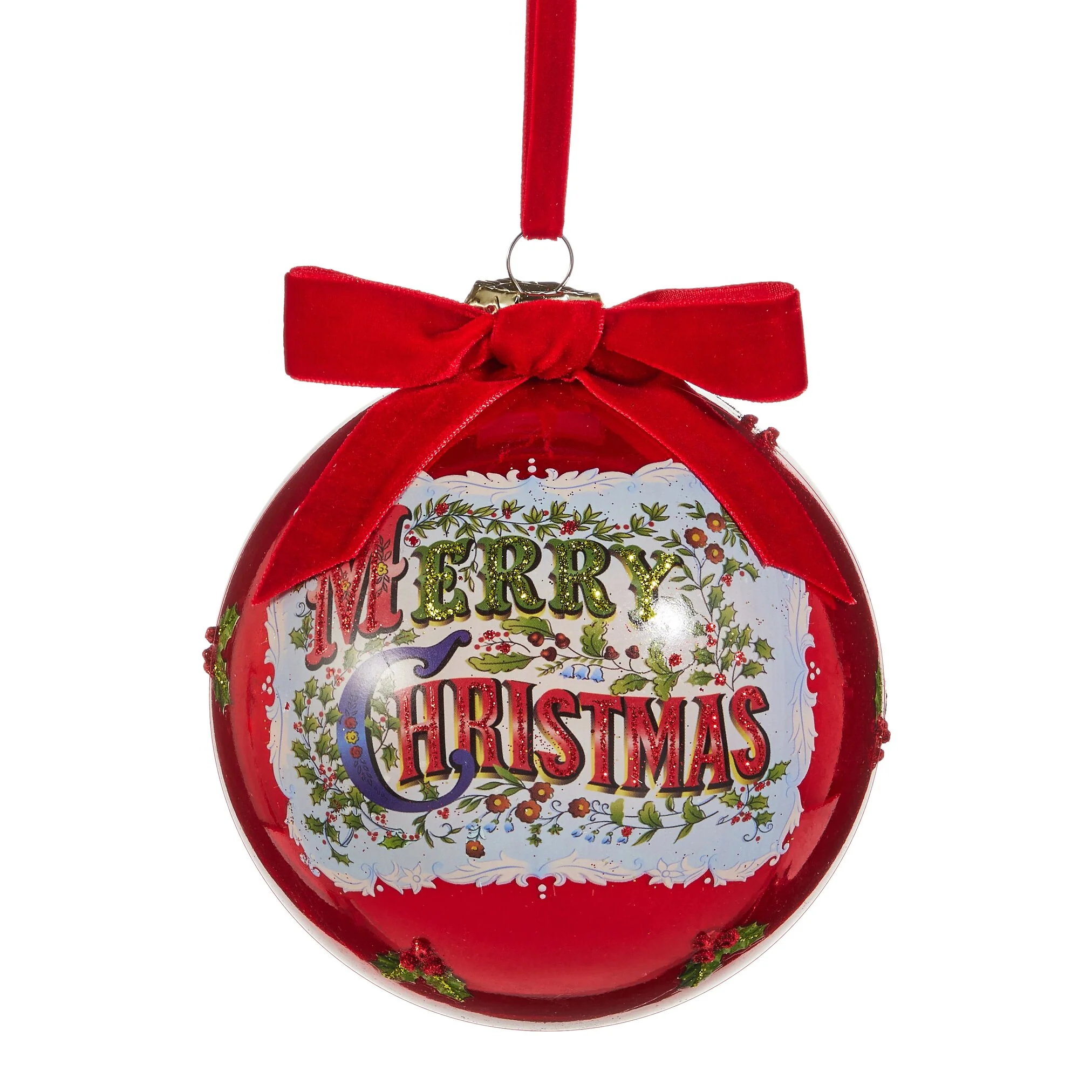 Antique Merry Christmas Glass Ball Ornament, 5"