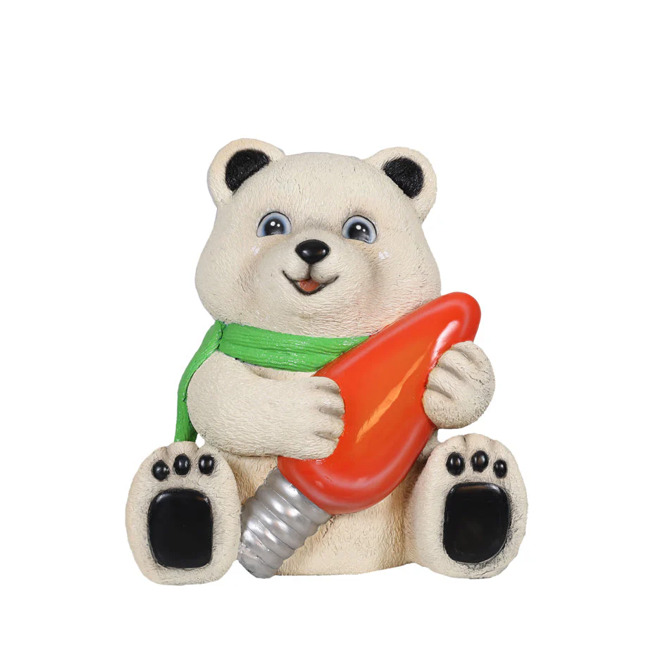Large Fiberglass Baby Polar Bear Holding Light Bulb Figure, 24"