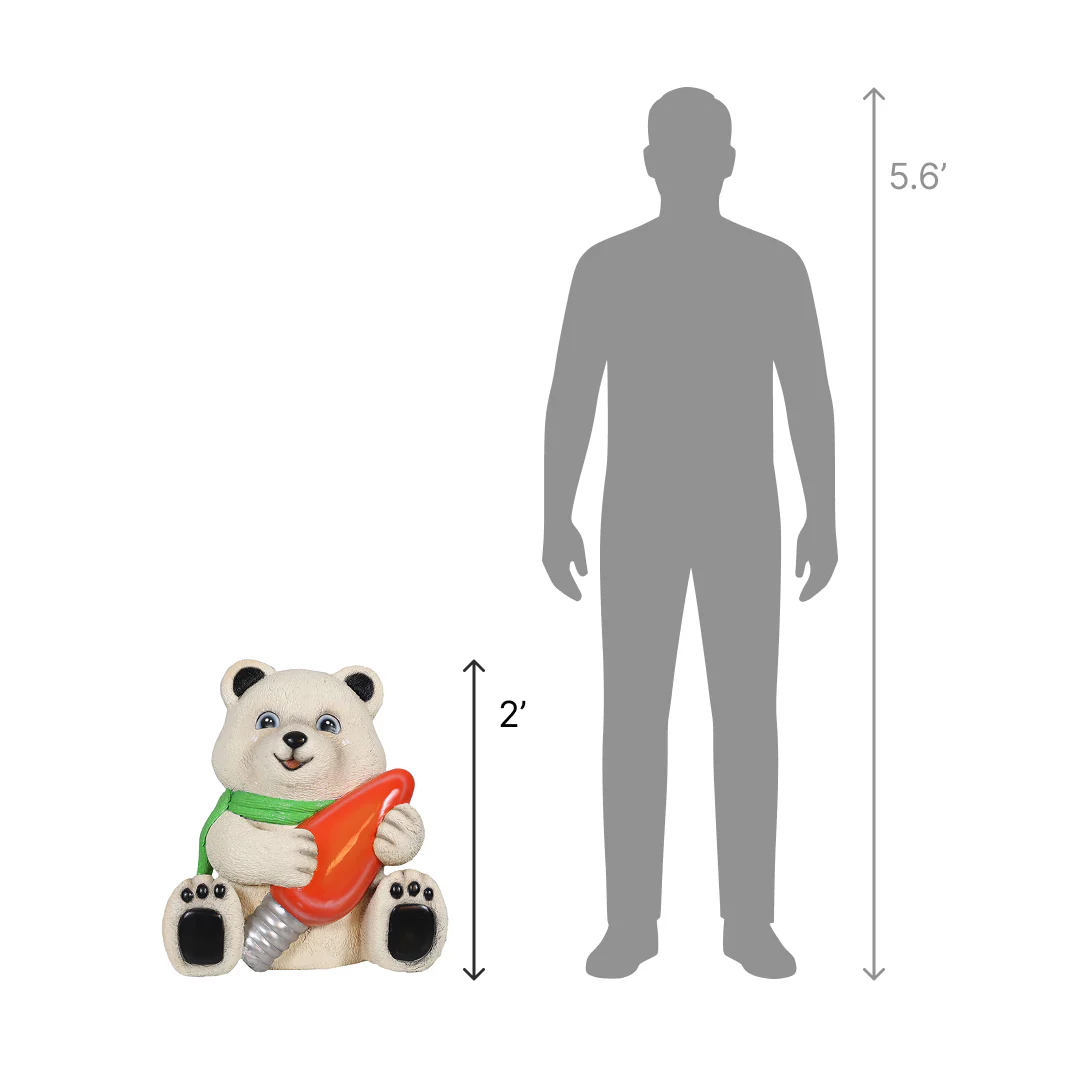 Large Fiberglass Baby Polar Bear Holding Light Bulb Figure, 24" - Image 2