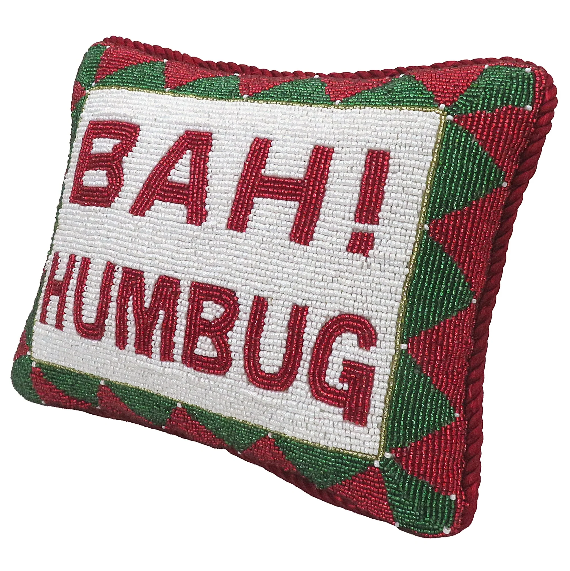 "BAH! HUMBUG" Fully Beaded Pillow, 8x10 - Image 2