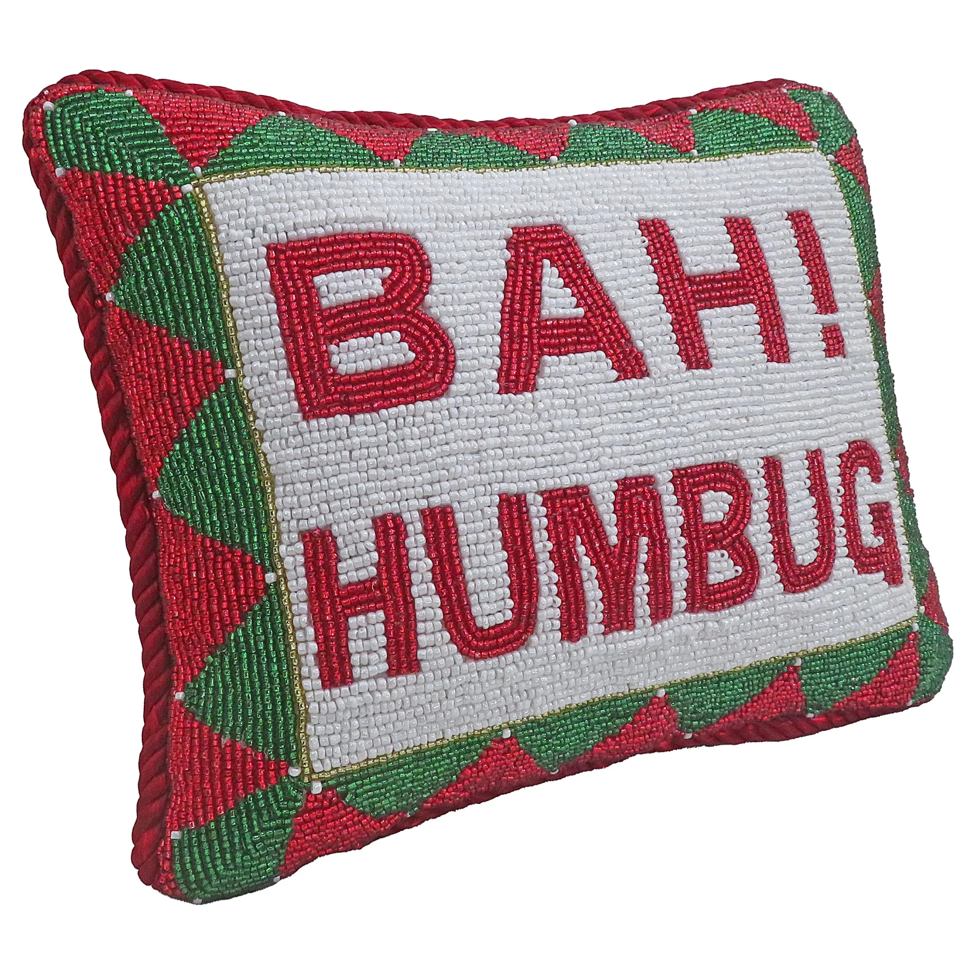 "BAH! HUMBUG" Fully Beaded Pillow, 8x10 - Image 3