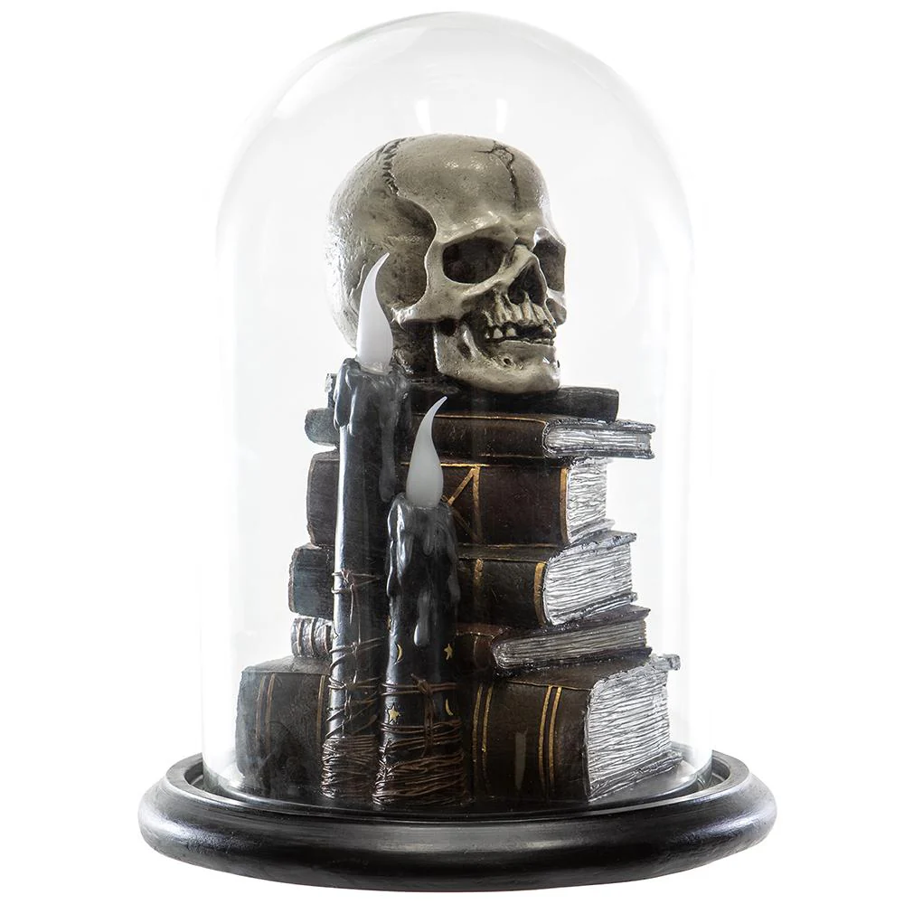 Battery Operated Skull on Book With Light, 12.4" (Beige & Brown) - Image 3