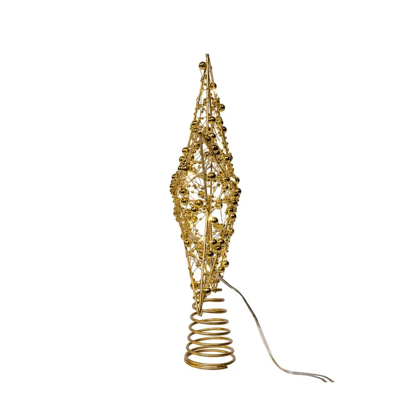Battery Operated Warm White LED Gold Beaded Metal Star Treetop, 11.8" - Image 2