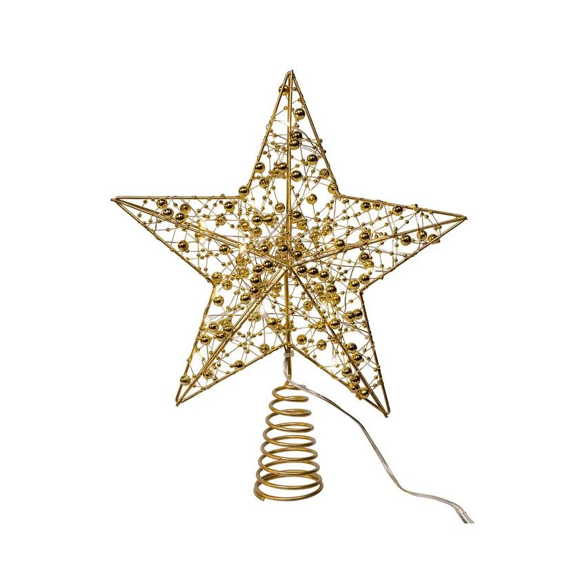 Battery Operated Warm White LED Gold Beaded Metal Star Treetop, 11.8" - Image 3