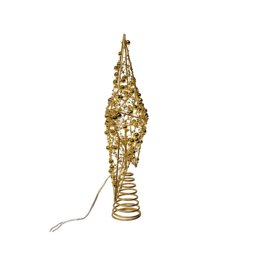 Battery Operated Warm White LED Gold Beaded Metal Star Treetop, 11.8" - Image 4