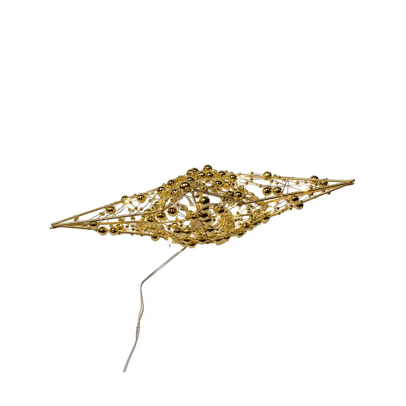Battery Operated Warm White LED Gold Beaded Metal Star Treetop, 11.8" - Image 5