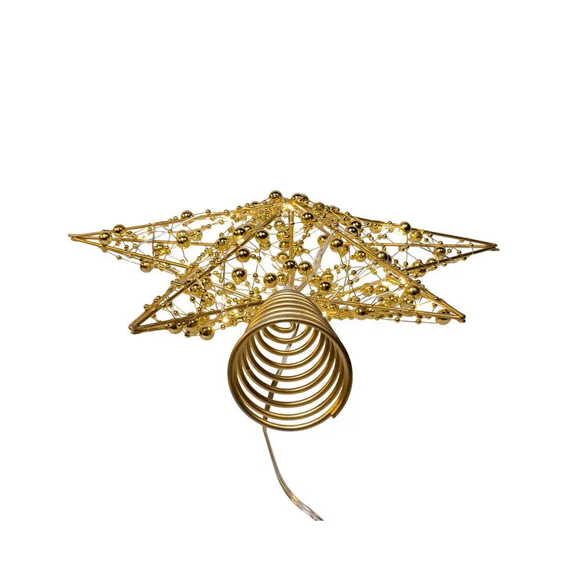 Battery Operated Warm White LED Gold Beaded Metal Star Treetop, 11.8" - Image 6