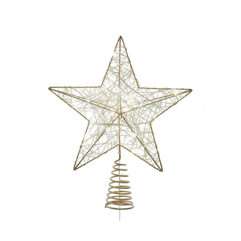 Battery Operated Warm White LED Gold Metal Star Treetop, 11.8"