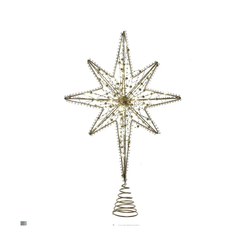 Battery Operated Warm White LED Gold Metal Star Treetop, 19.7"