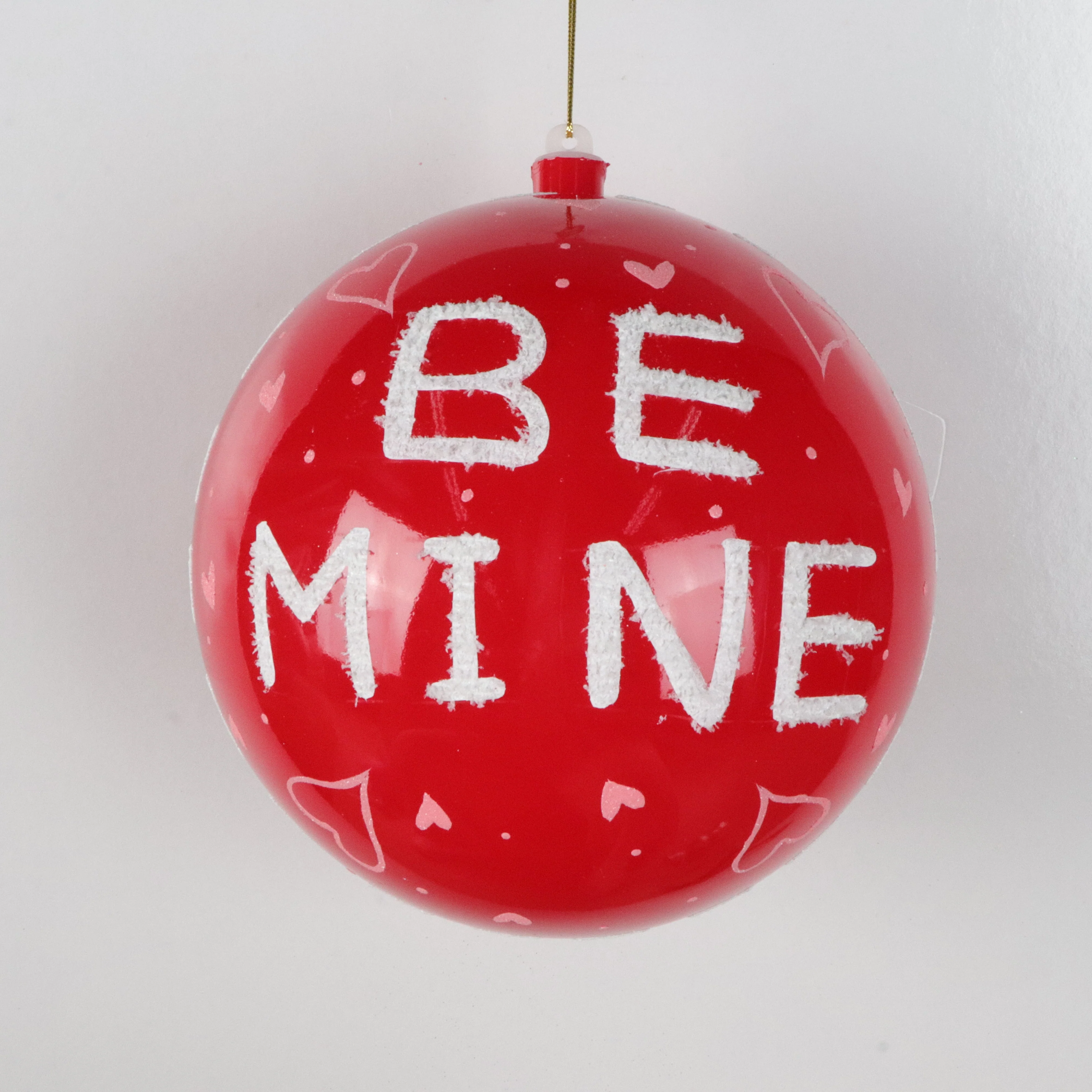 Red W/Pink Glitter and Snow Powder "Be Mine" Ball Ornament, 8" (200mm)