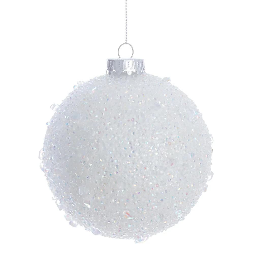 Beaded Ball Ornament, 4" (White)