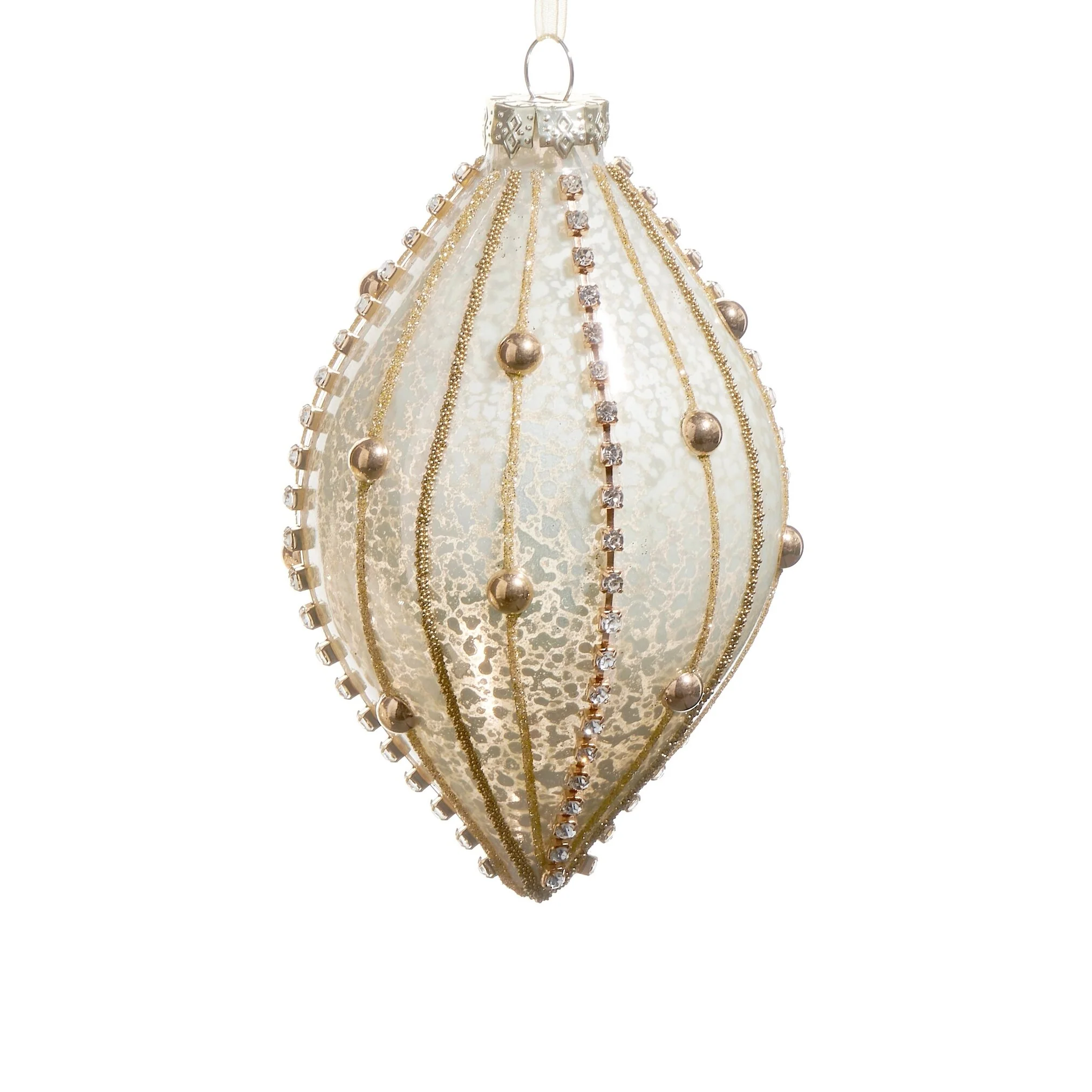 Beaded Gold Glass Ornament, 4" (2 styles - sold individually) - Image 2
