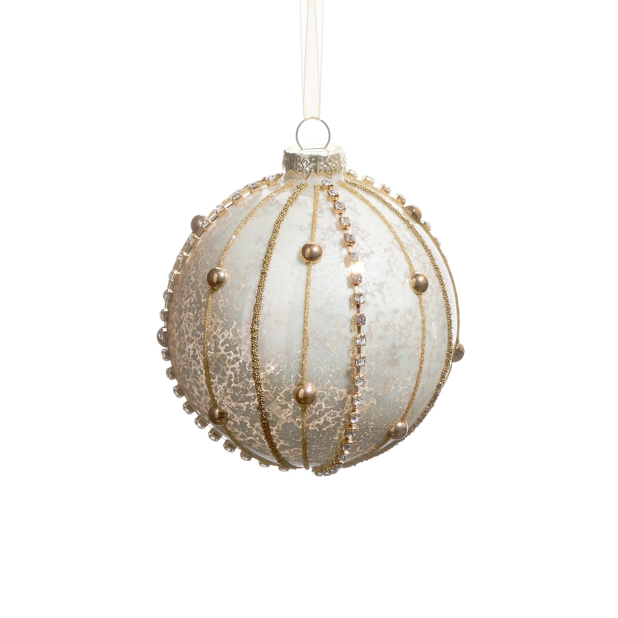 Beaded Gold Glass Ornament, 4" (2 styles - sold individually) - Image 3