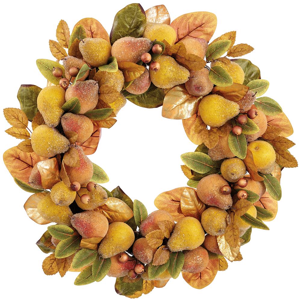 Beaded Pear/Berry Wreath, 30" (Brown/Yellow)