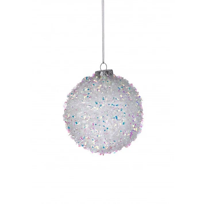 Beaded Sequin Ball Ornament, 4" (White)