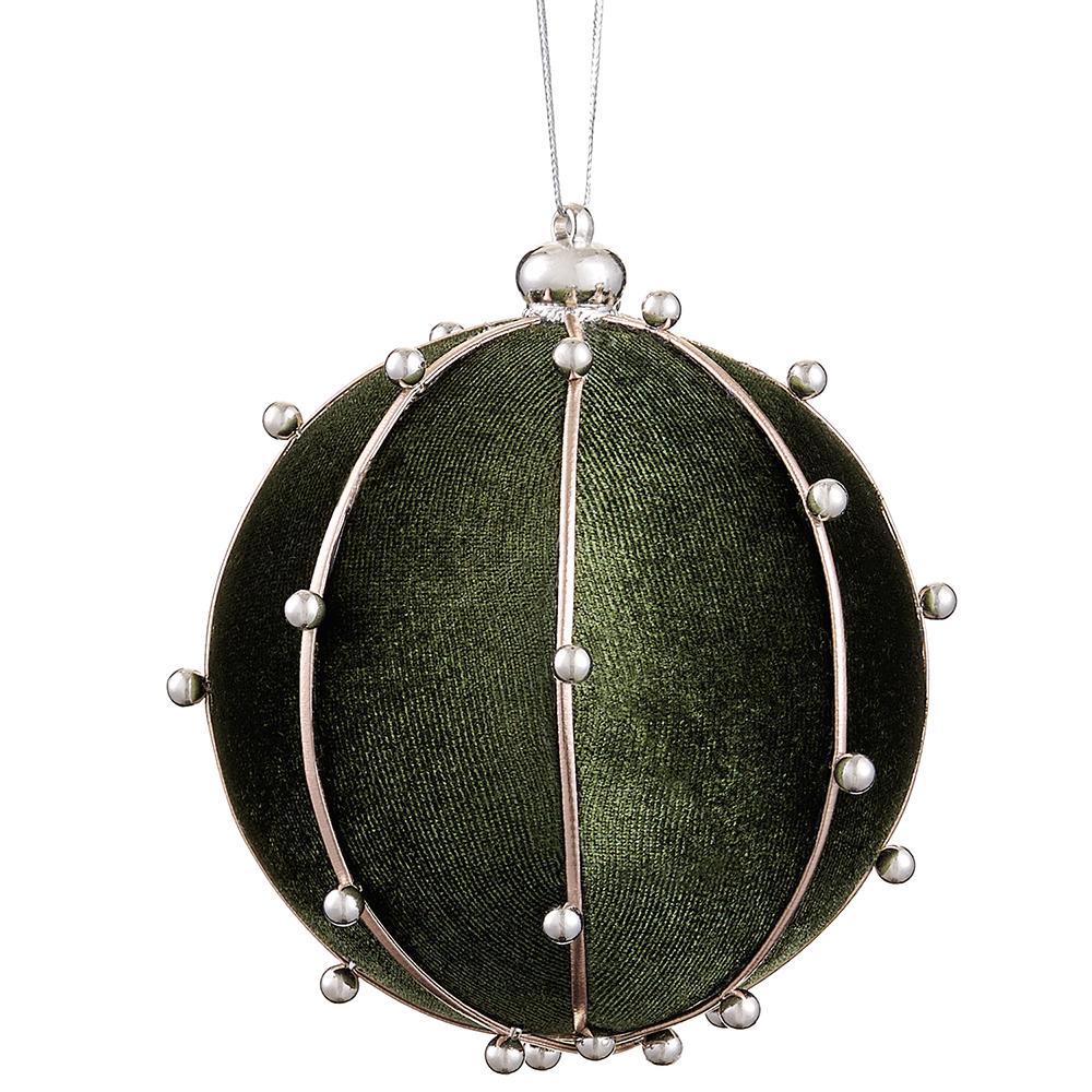 Beaded Velvet Ball Ornament, 4" (Green)