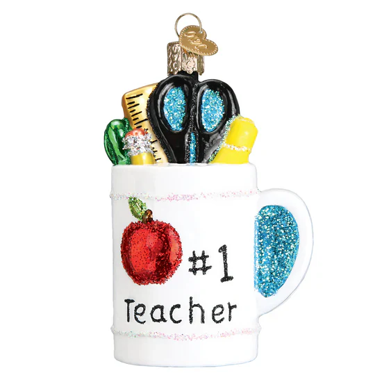 Glass "Best Teacher" Mug Ornament, 3.75" - Image 2
