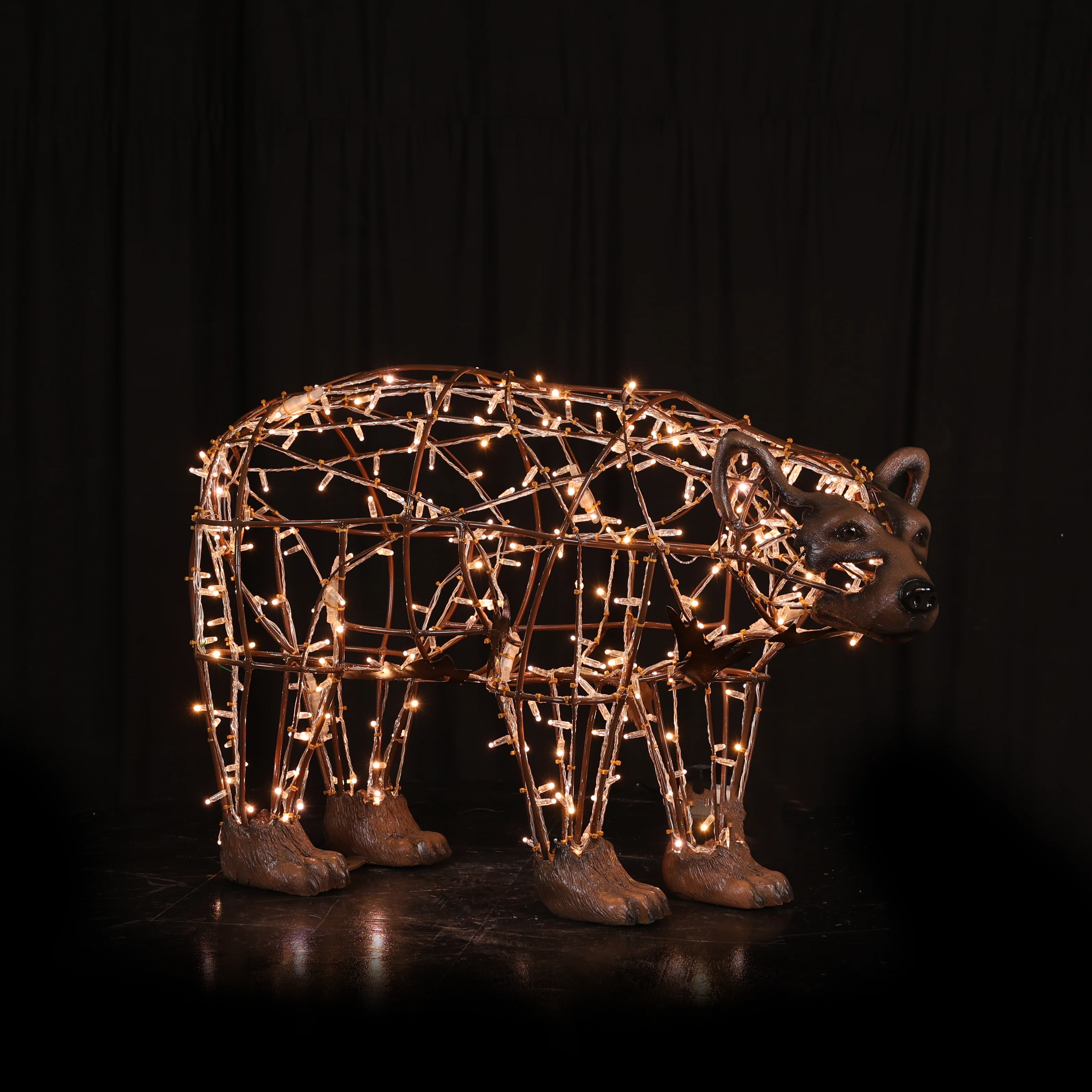 Large Black Bear Mom Figure, LED Lit w/Fiberglass (Warm White), 49"
