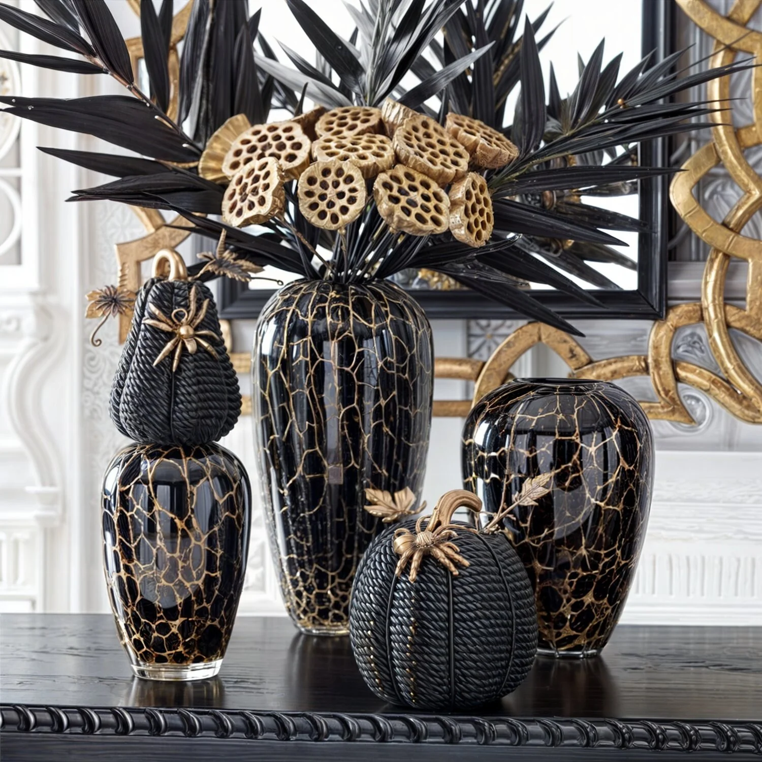 Black & Gold Glass Vases (Set of 3) - Image 2