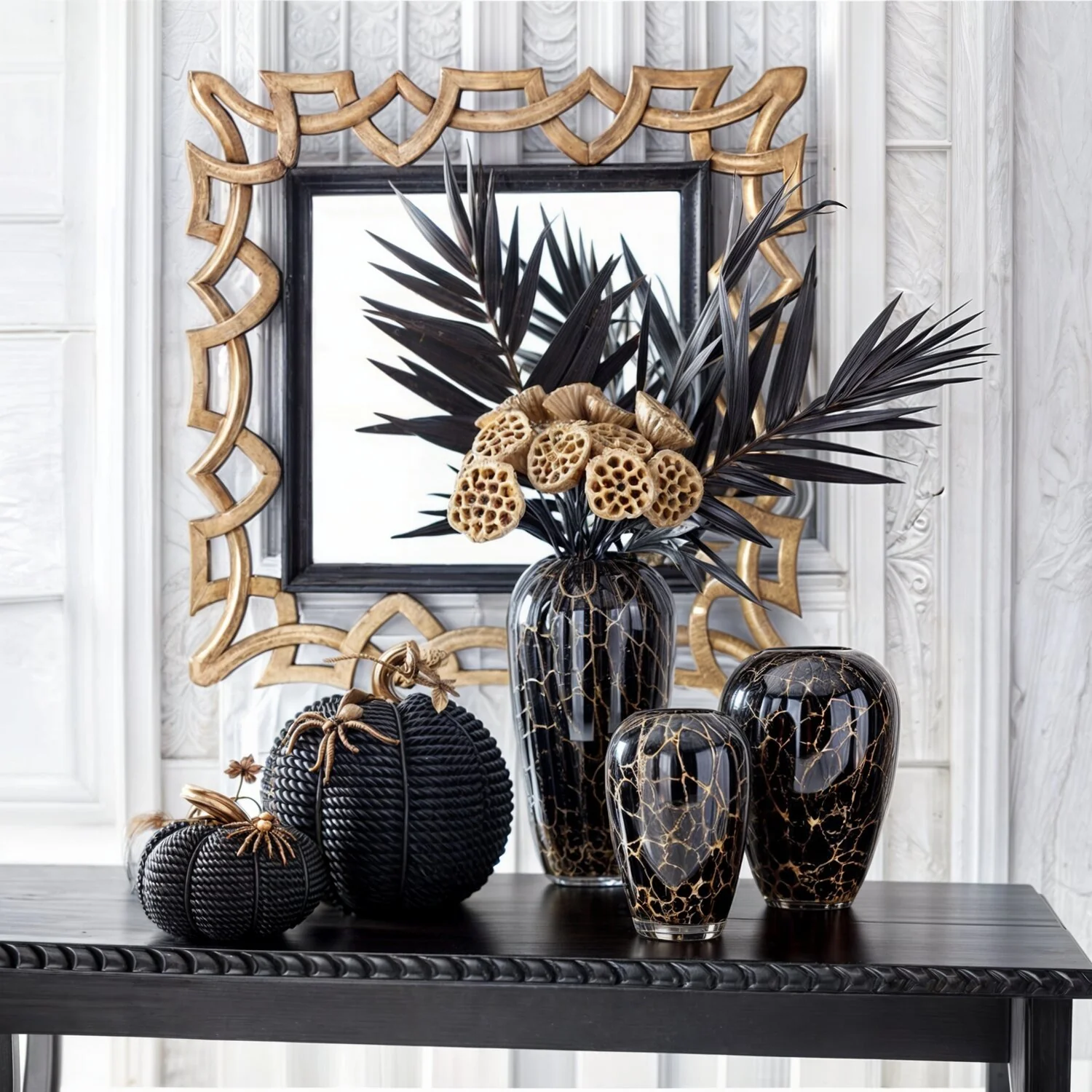 Black & Gold Glass Vases (Set of 3) - Image 3