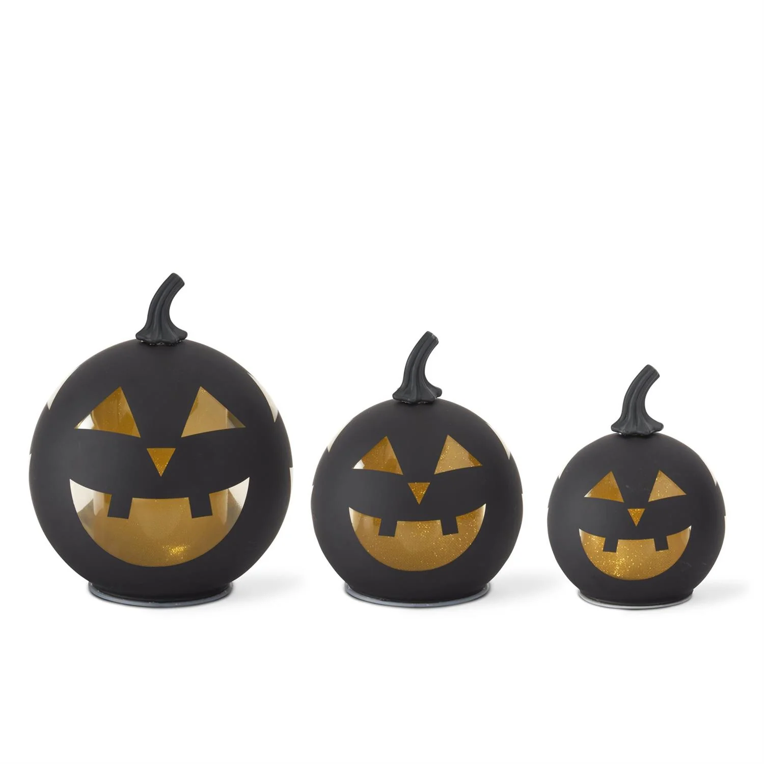 Black & Gold Laser Engraved Jack o Lantern LED Globes (Set of 3)