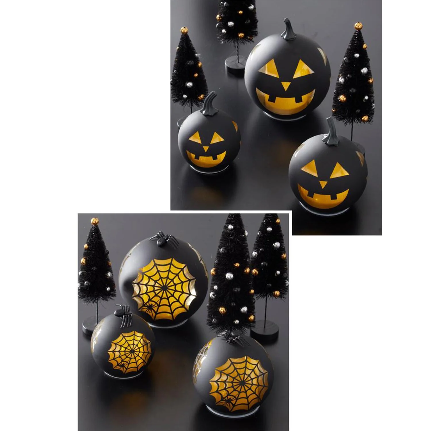 Black & Gold Laser Engraved Jack o Lantern LED Globes (Set of 3) - Image 2
