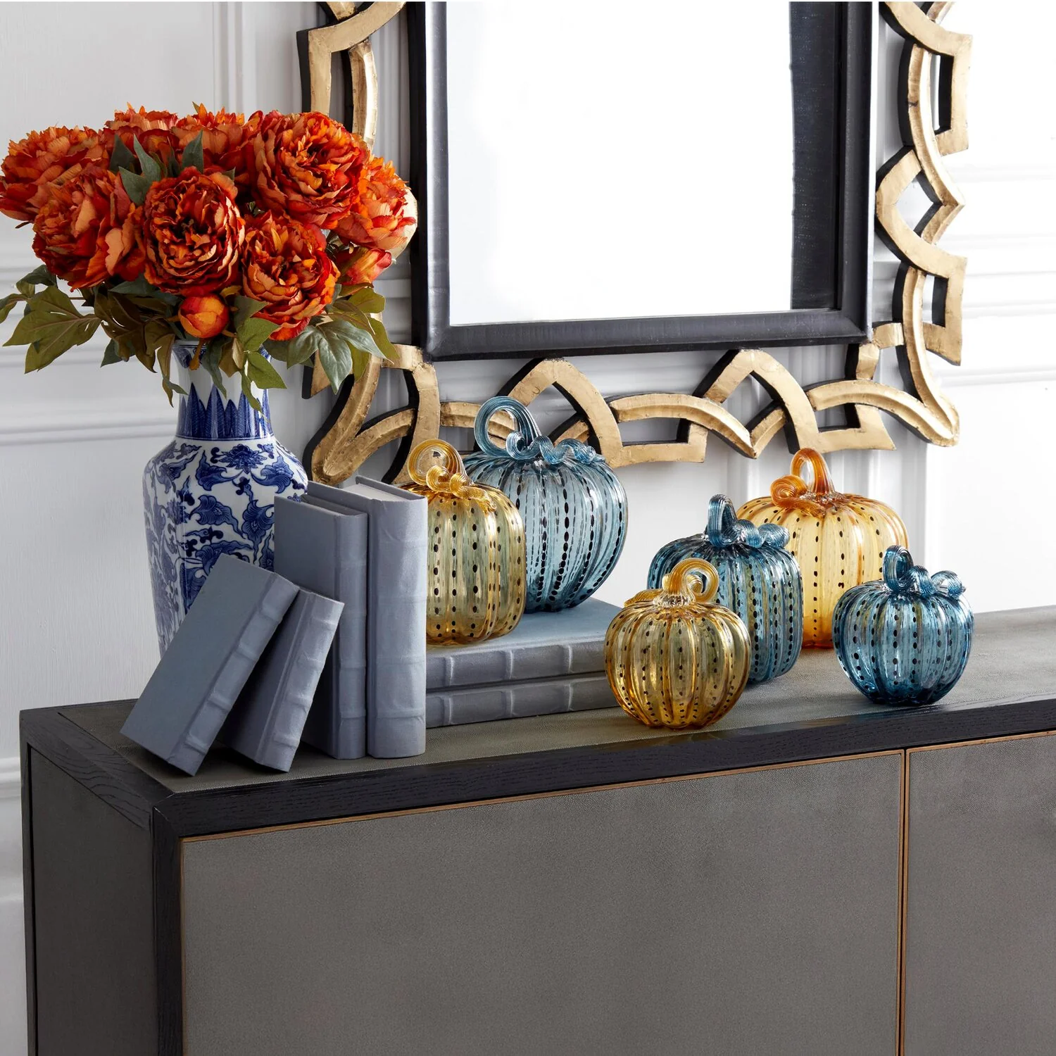 Black Speckled Amber Glass Pumpkins (Set of 3) - Image 2