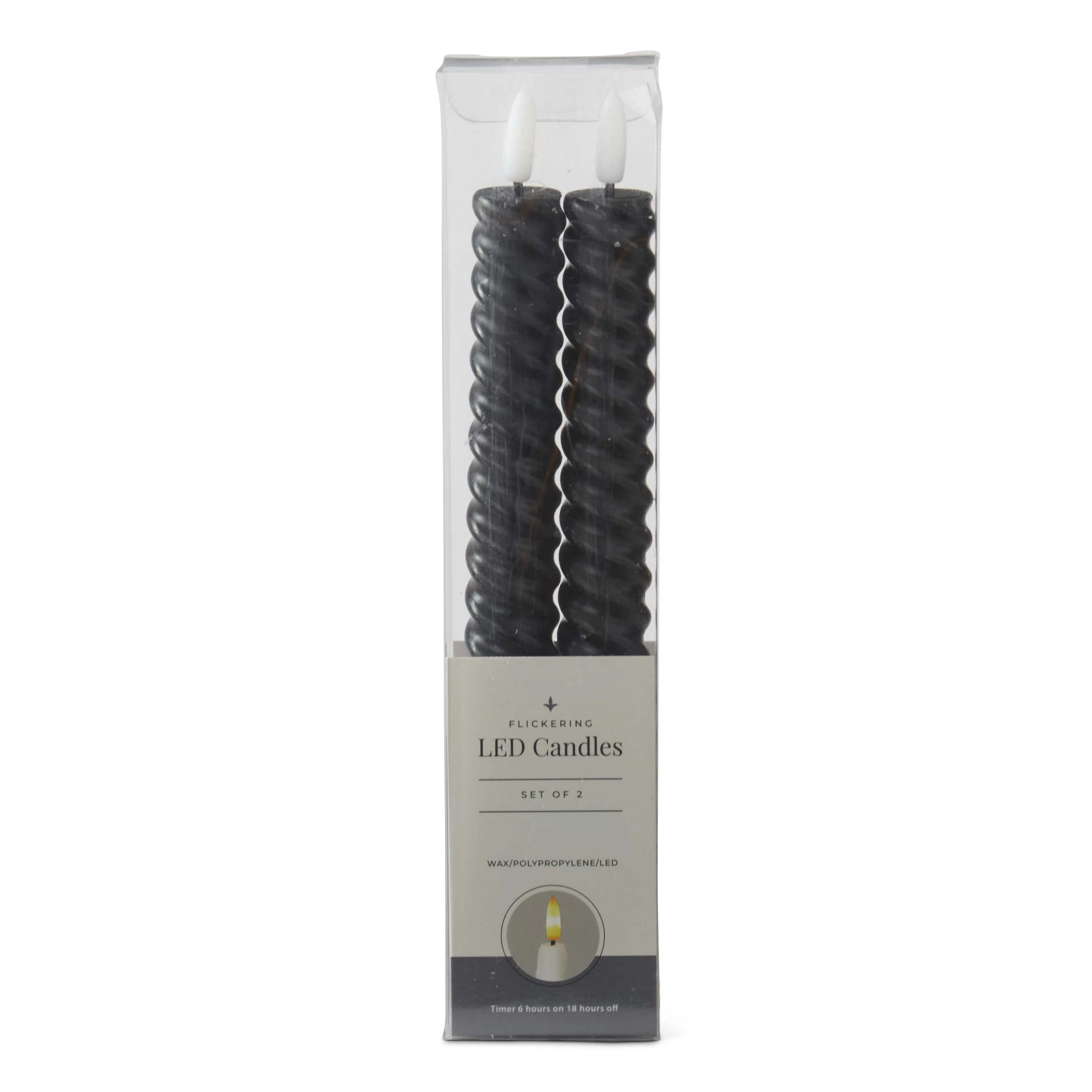 Black Spiral LED Taper Candles w/Timer, 9.75" (Set of 2) - Image 2