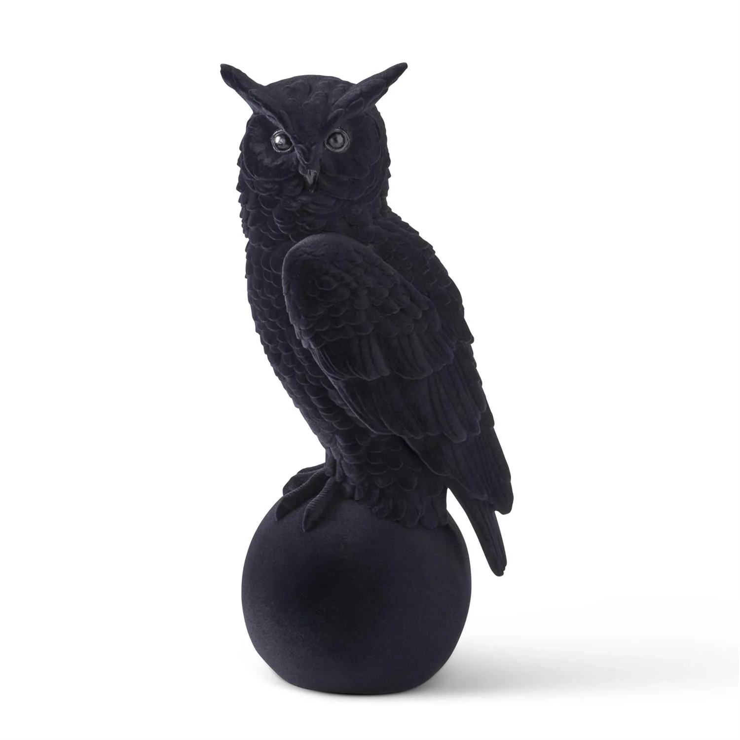 Black Velvet Flocked Resin Owl, 18.25"
