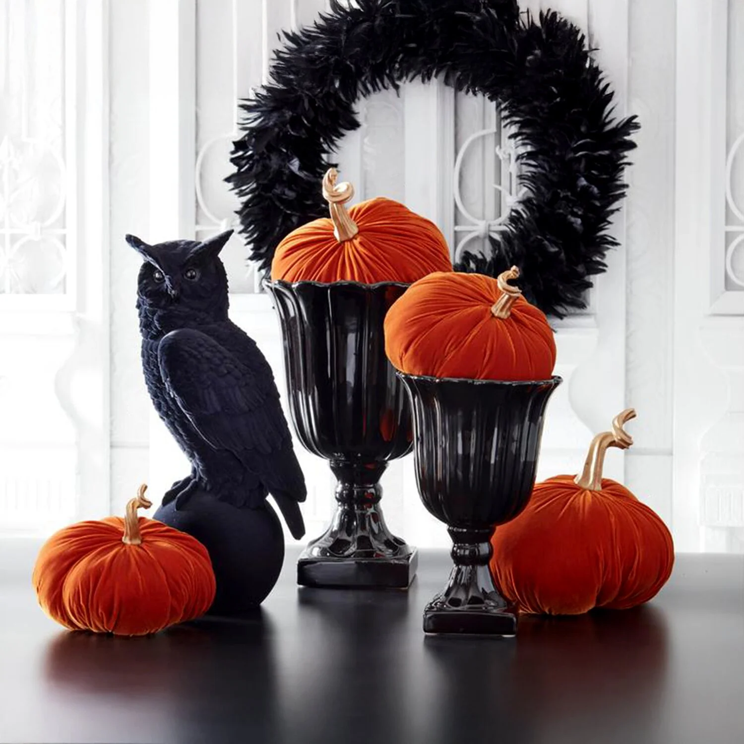 Black Velvet Flocked Resin Owl, 18.25" - Image 2