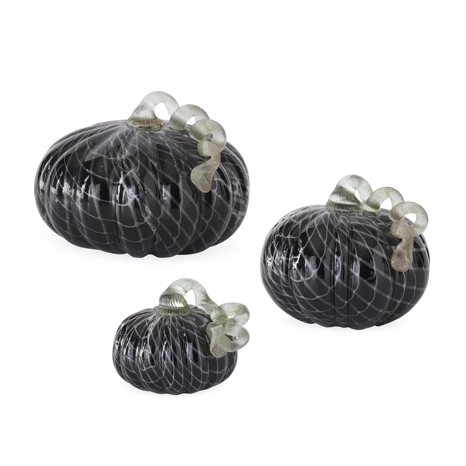 Black w/White Swirls Handblown Glass Pumpkins (Set of 3)