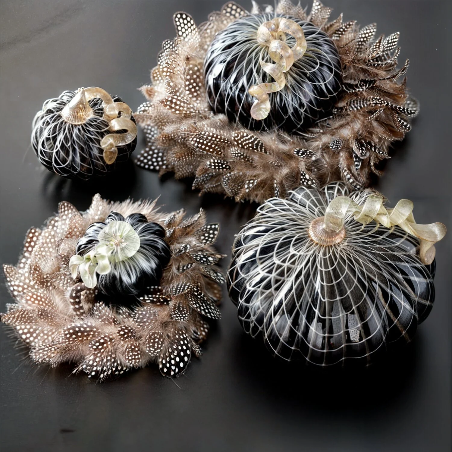 Black w/White Swirls Handblown Glass Pumpkins (Set of 3) - Image 2