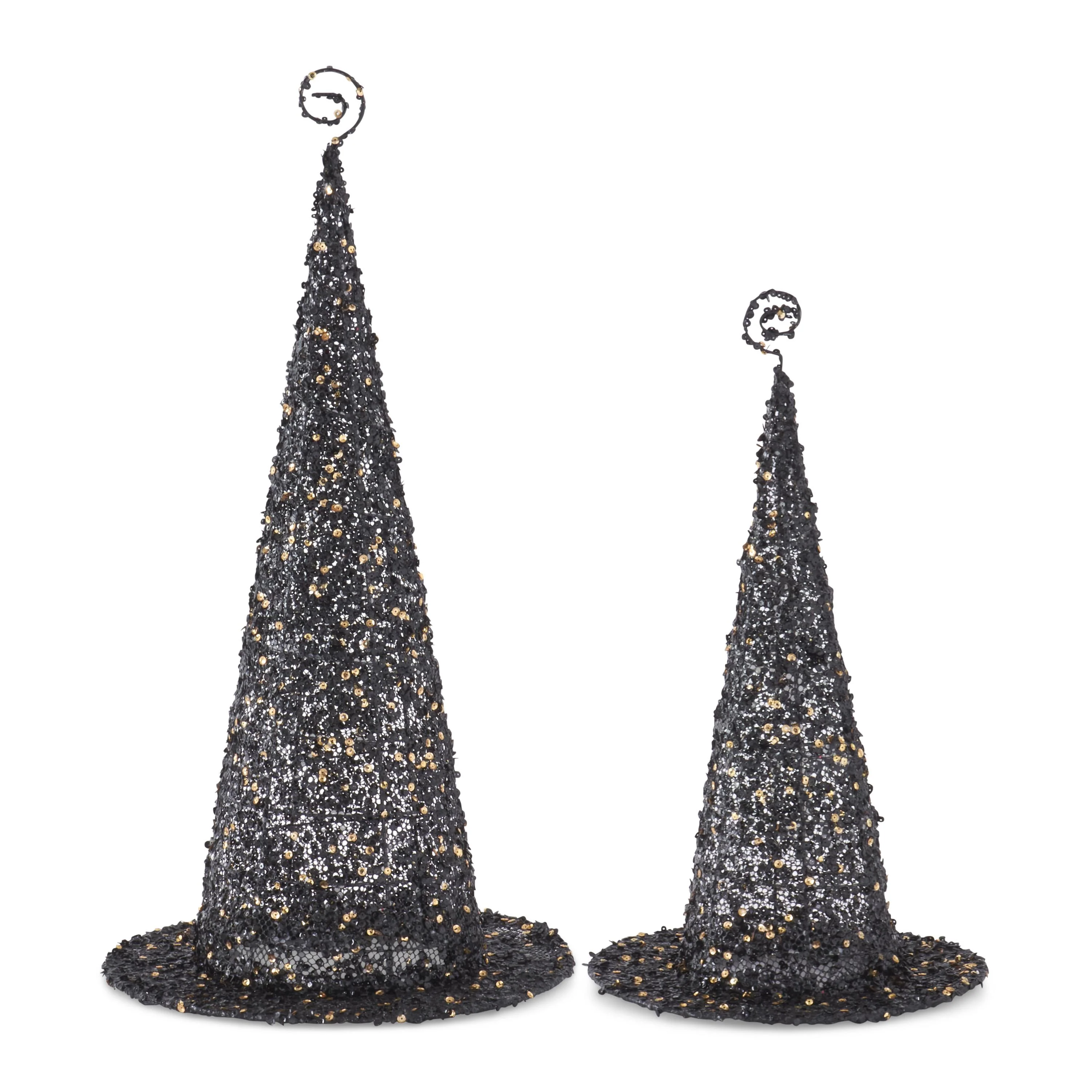 Black Wire Witch Hats w/Black Copper Sequins, 9.75 - 16.75" (Set of 2)