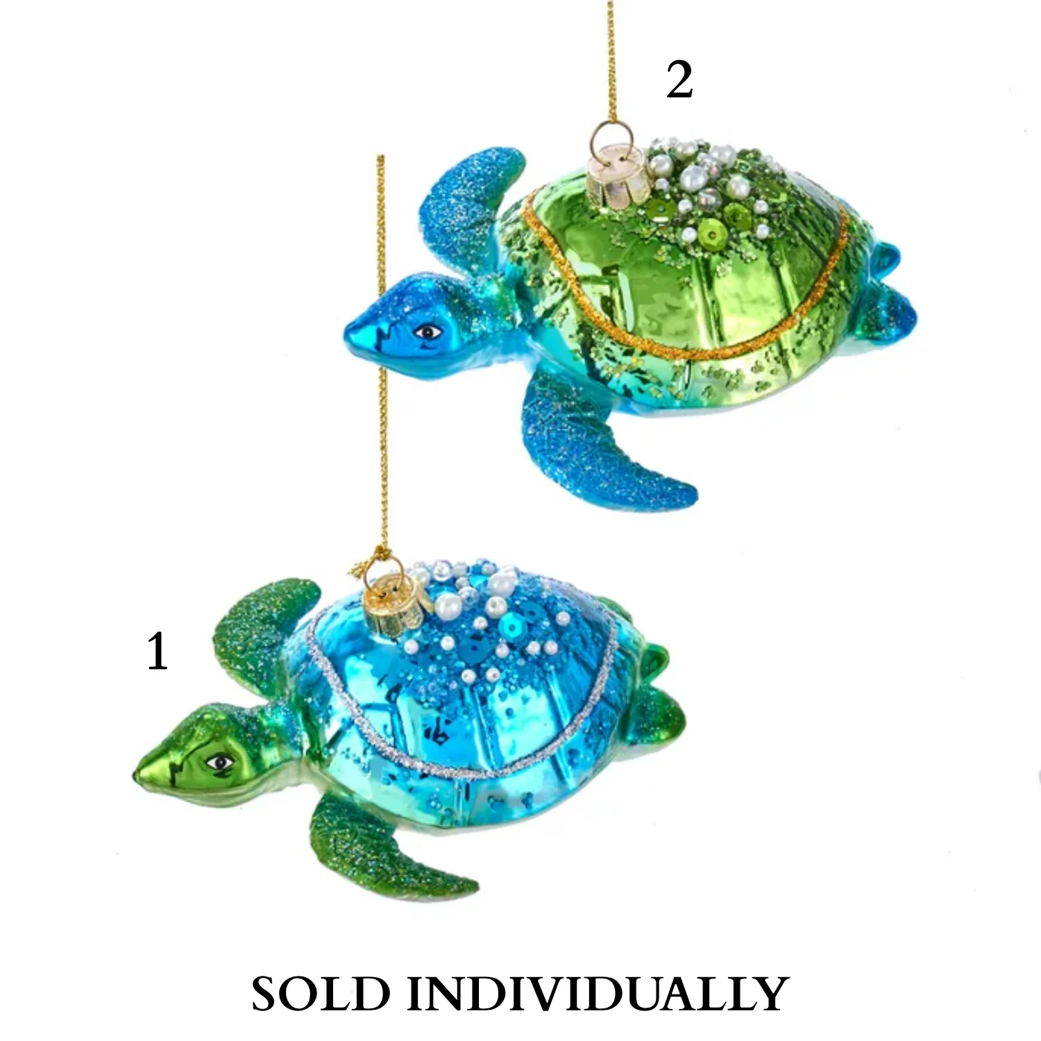Blue and Green Sea Turtle Glass Ornaments (2 Styles β Sold individually)