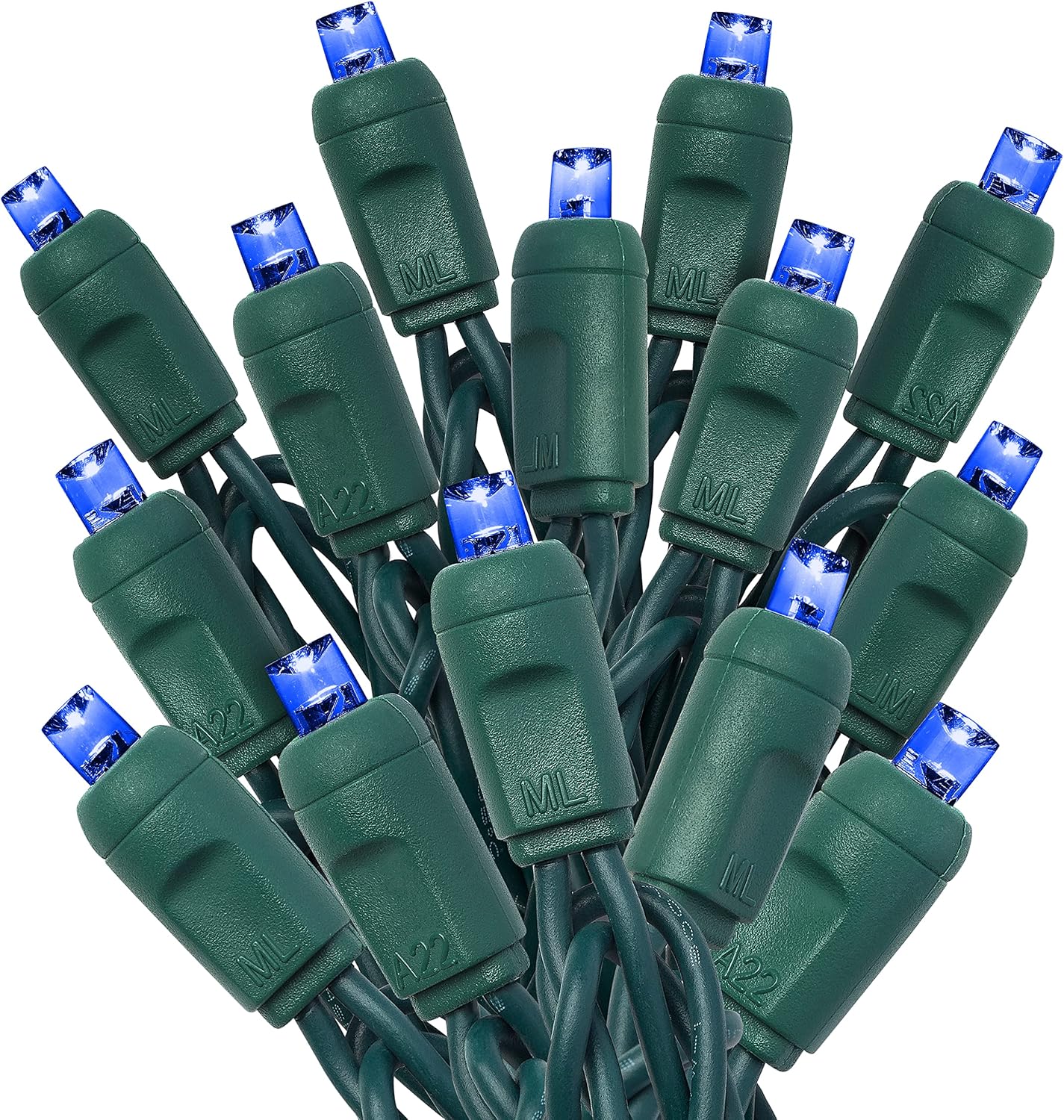 Blue Mini Light Set, Green Wire, 25' (50 bulbs, 6" spacing)