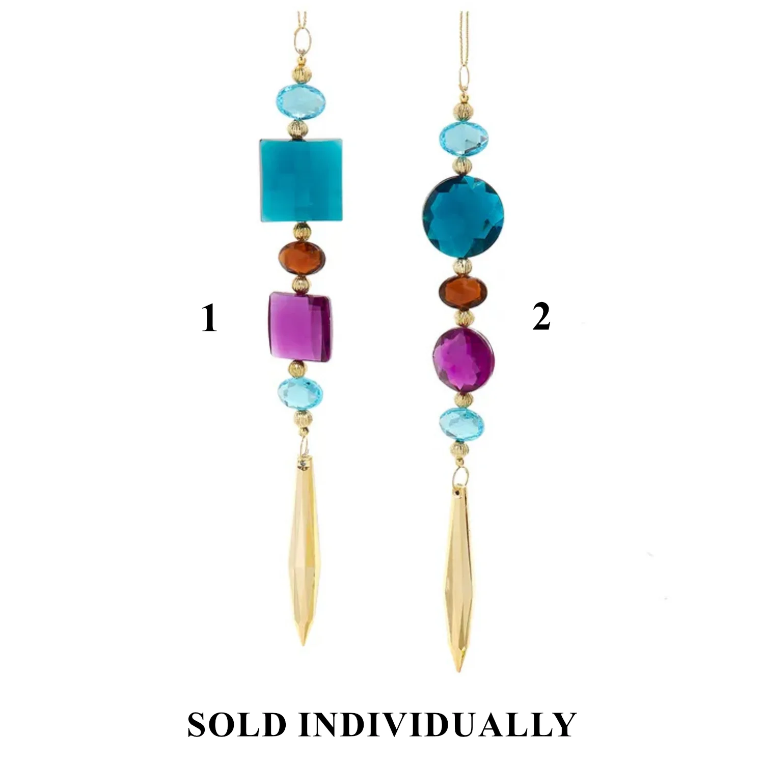 Blue & Purple Stones With Dangle Drop Ornaments, 9" (2 styles - sold individually)