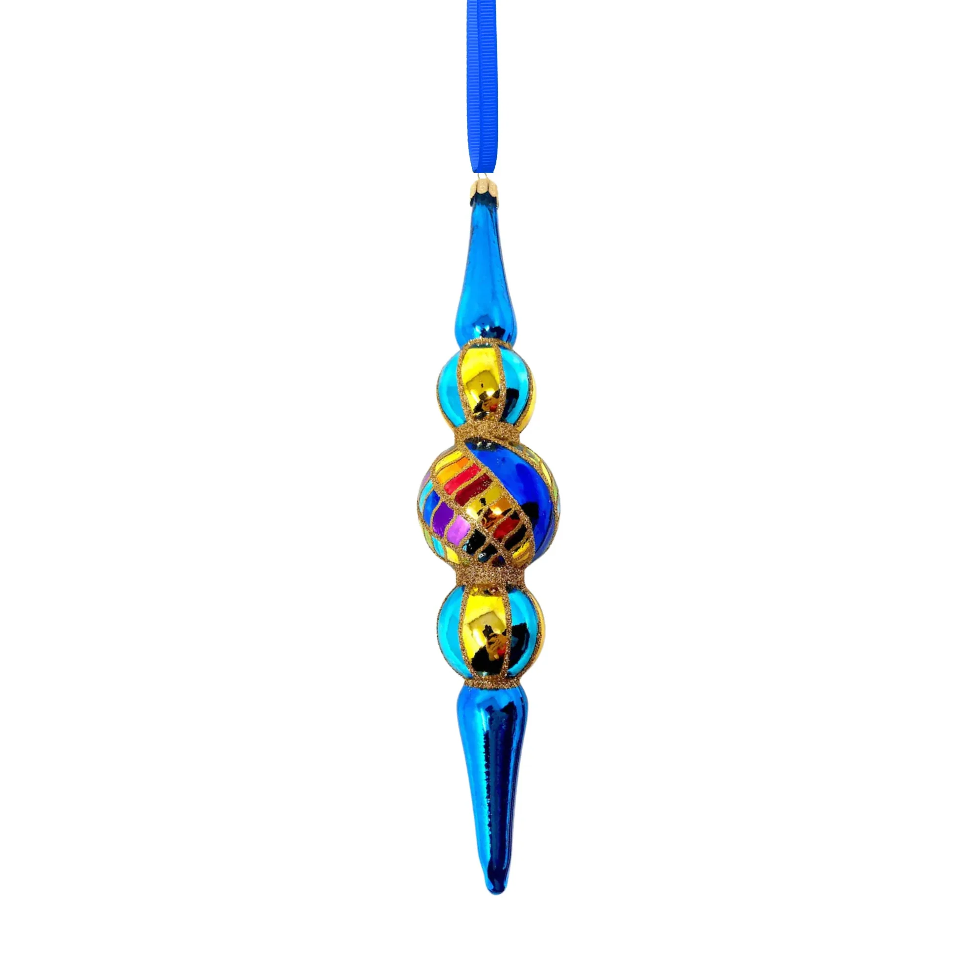 Blue Spinner Icicle Glass Ornament, 10" - Image 2