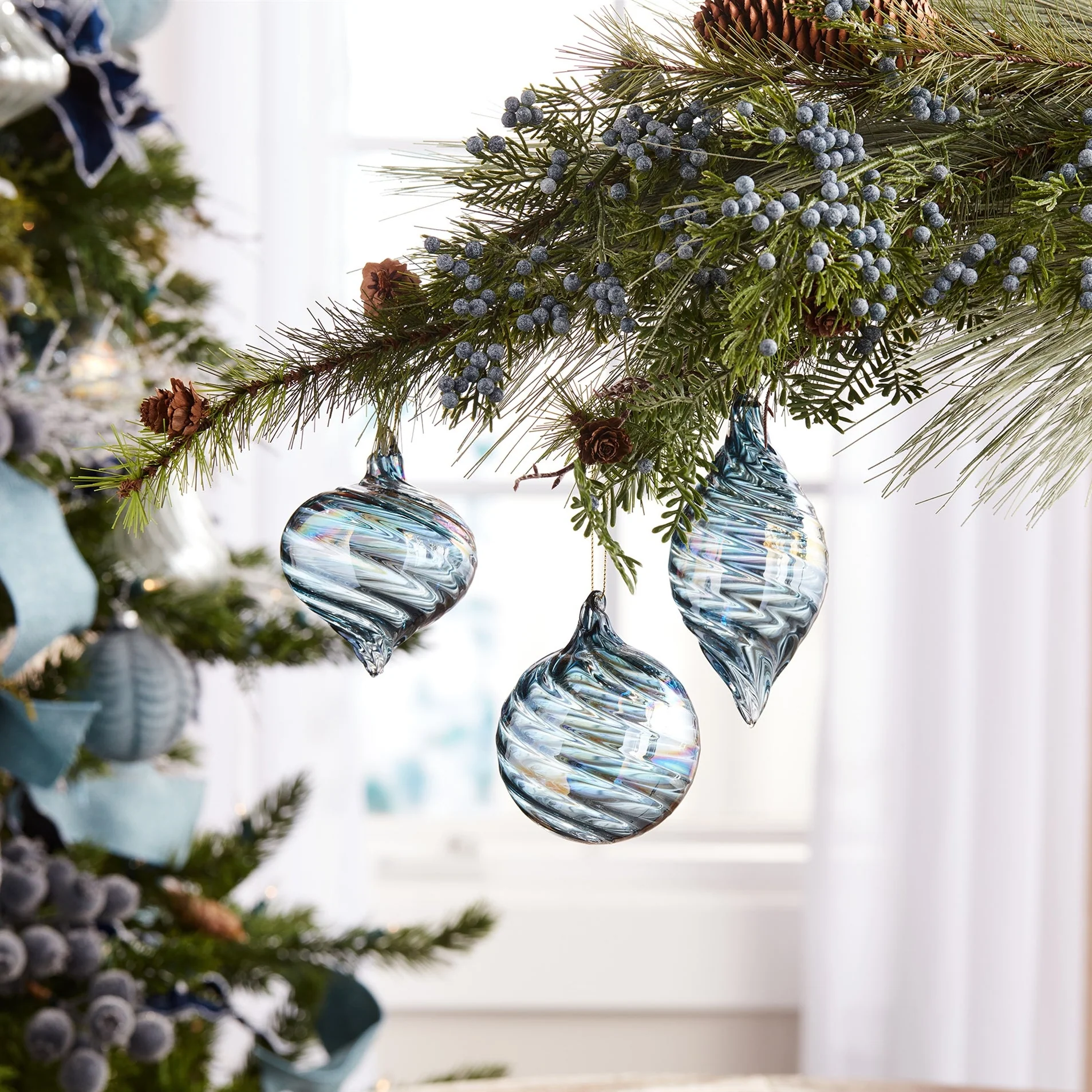 Blue Swirl Glass Ornament, 3" - 5" (3 styles - sold individually) - Image 2
