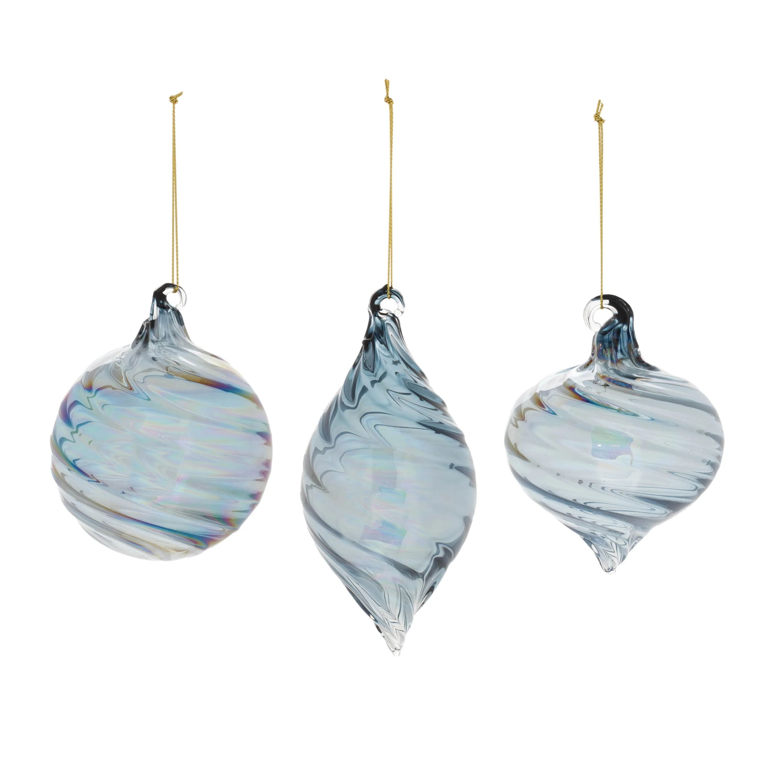 Blue Swirl Glass Ornament, 3" - 5" (3 styles - sold individually) - Image 3
