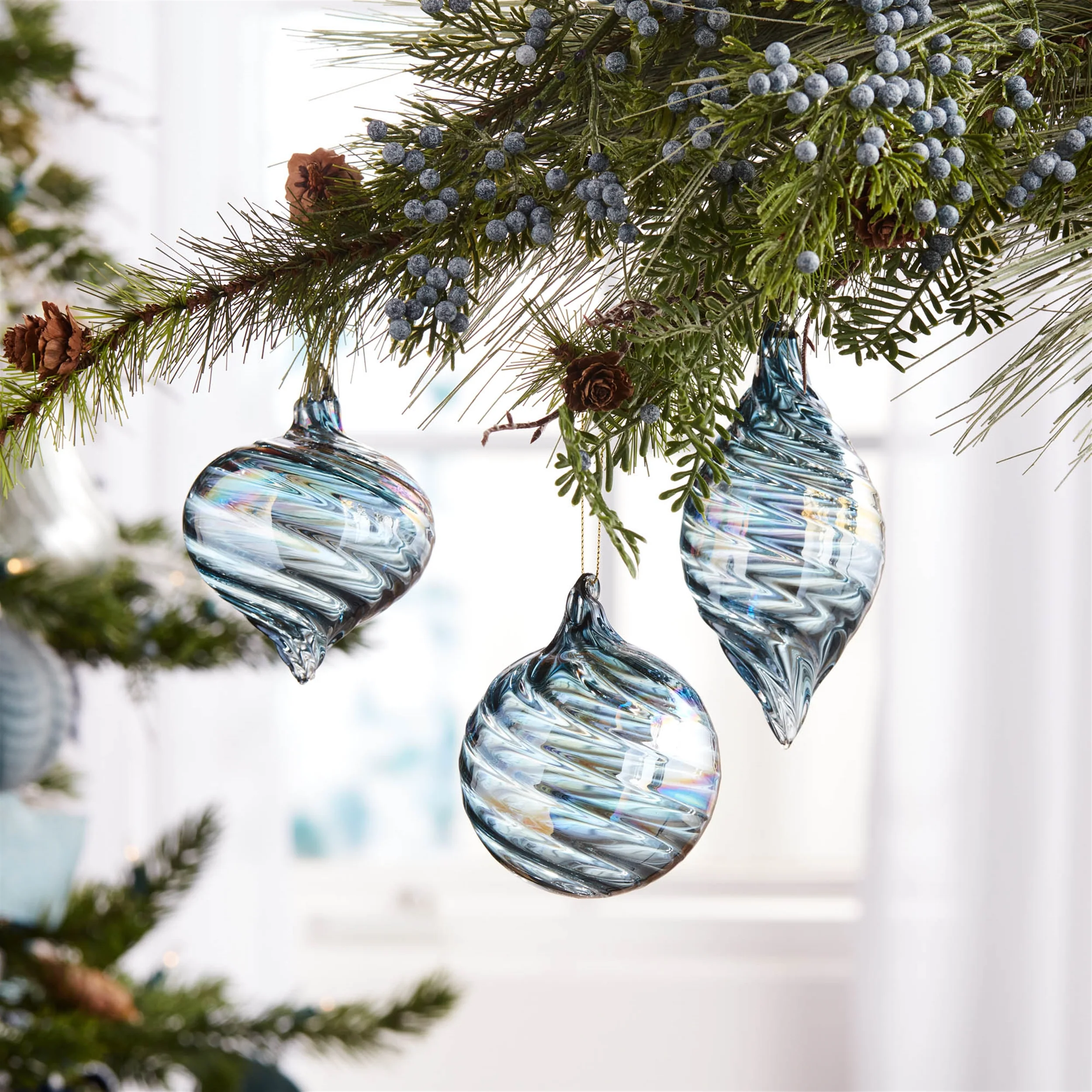 Blue Swirl Glass Ornament, 3" - 5" (3 styles - sold individually) - Image 6