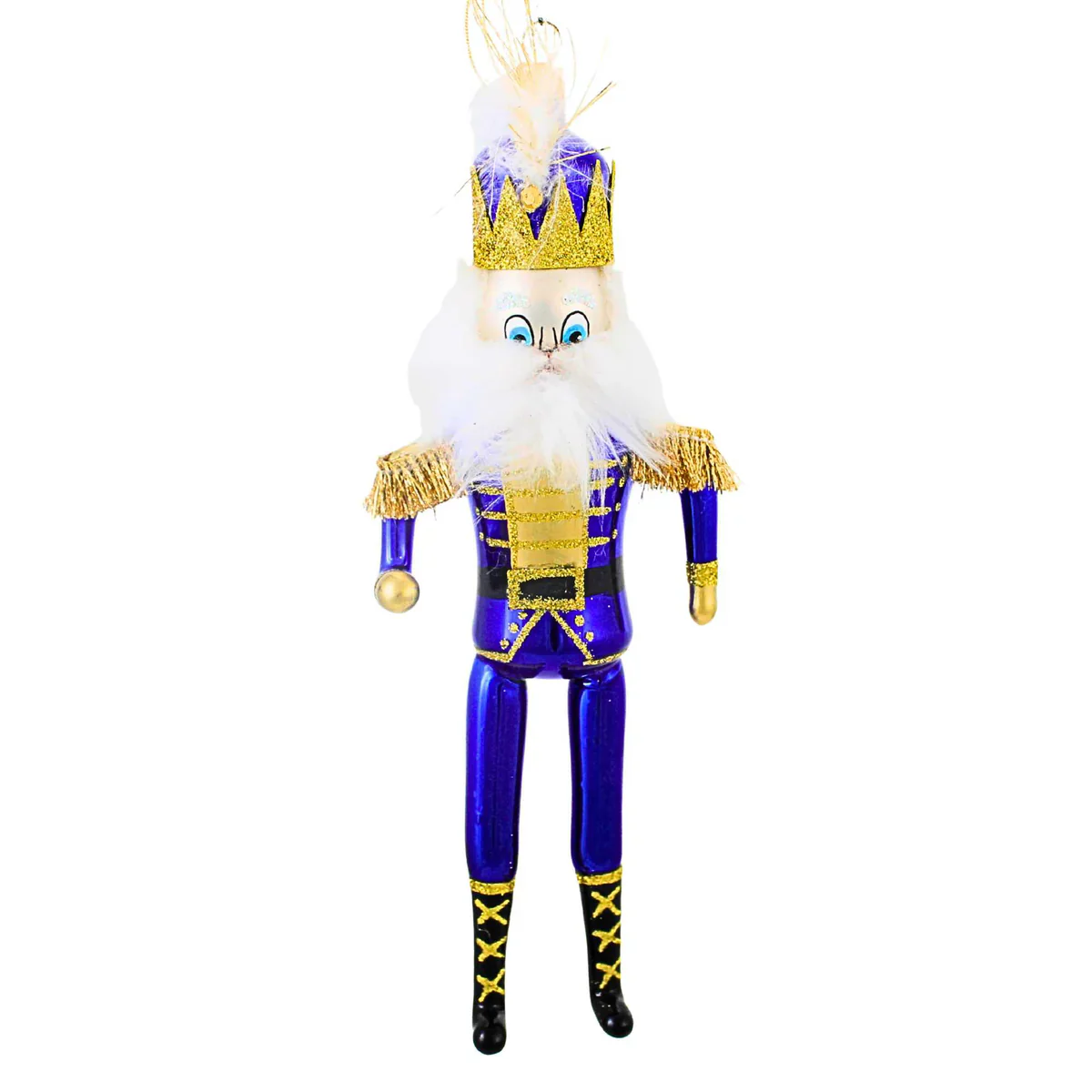 Bold Blue Nutcracker Glass Ornament, 8.5"