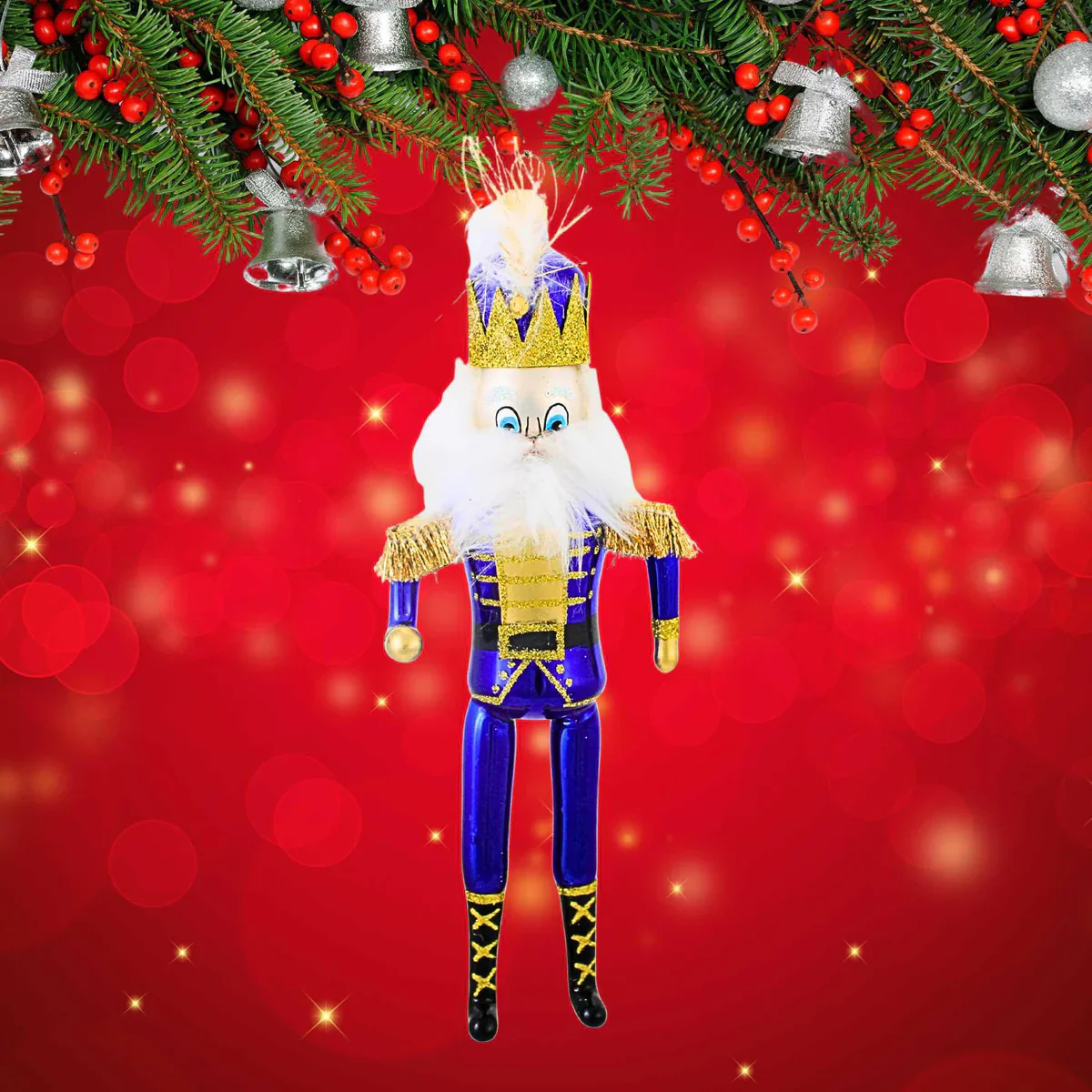 Bold Blue Nutcracker Glass Ornament, 8.5" - Image 2