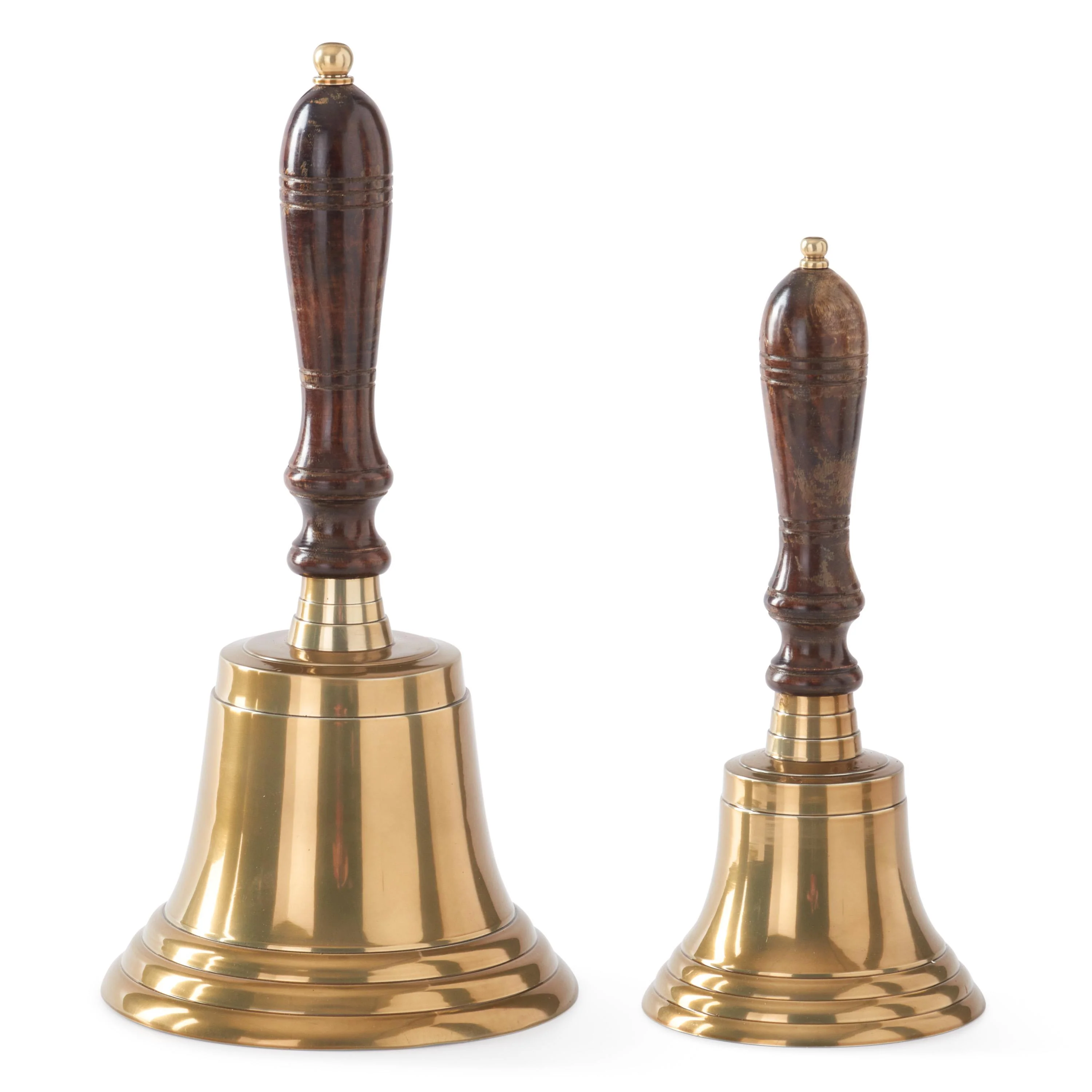 Brass Hand Bell w/ Dark Brown Wood Handle, 13" - 16.25" (Set of 2)