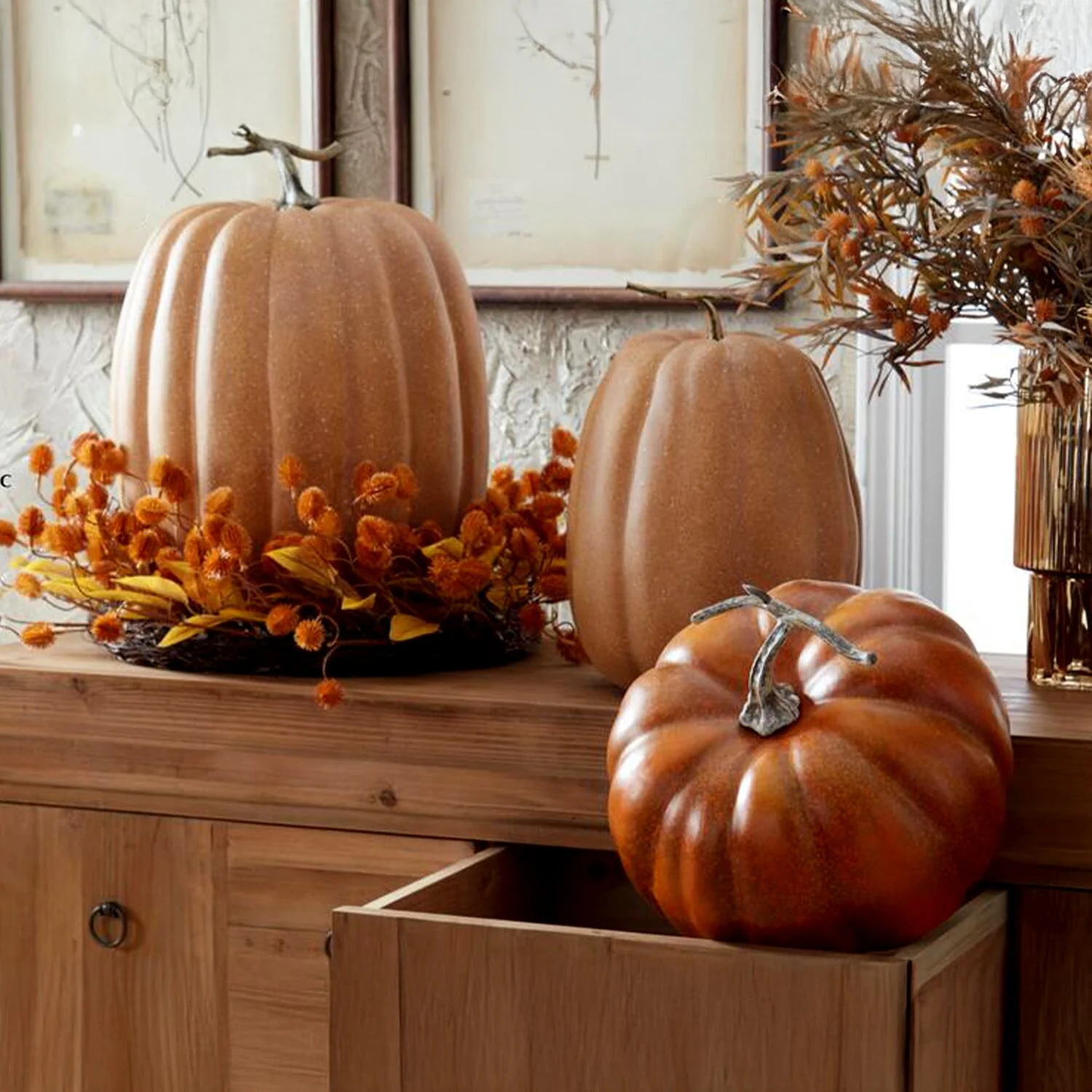 Brown & Cream Speckled Pumpkin, 19" - Image 2