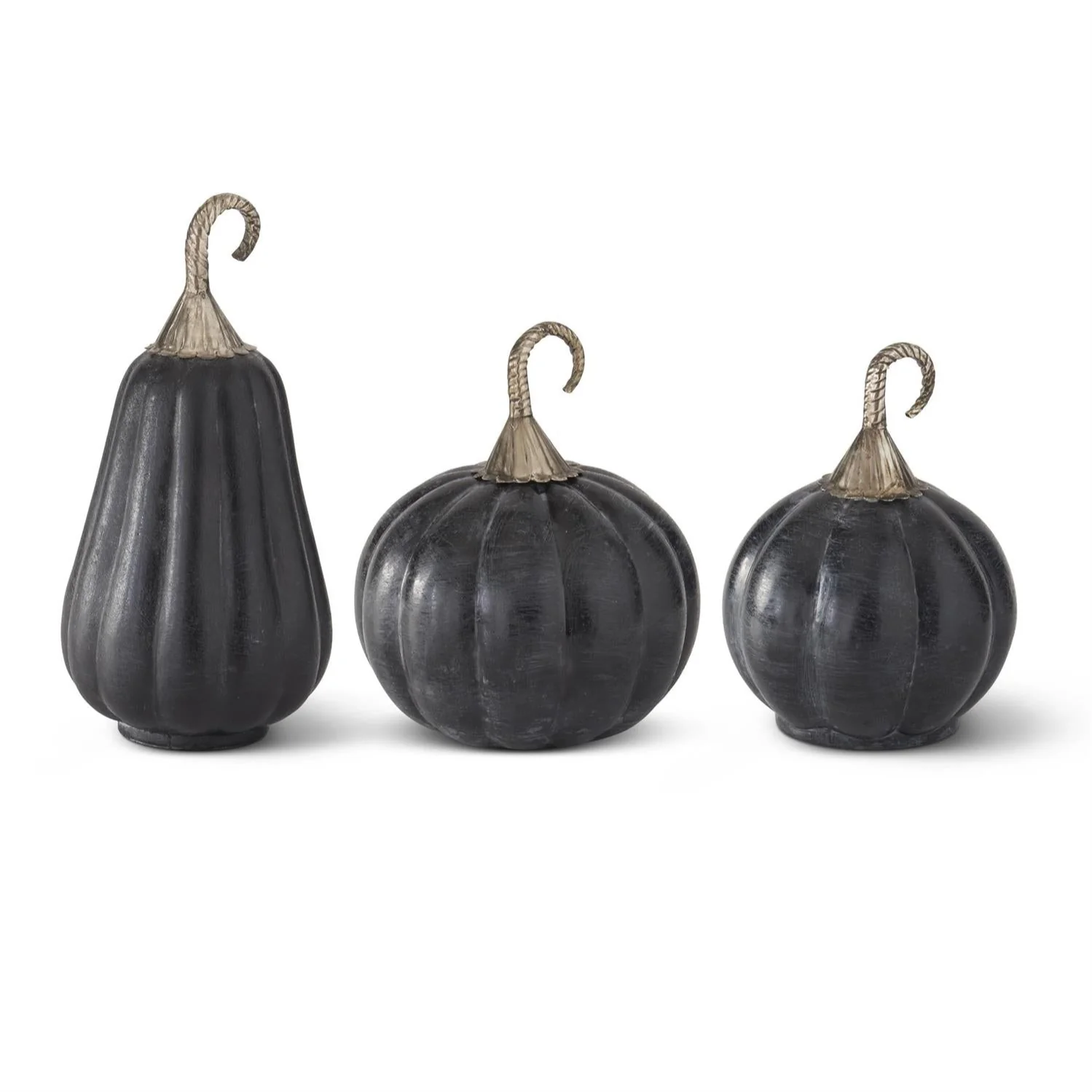 Brushed Matte Black Glass Pumpkins (Set of 3)