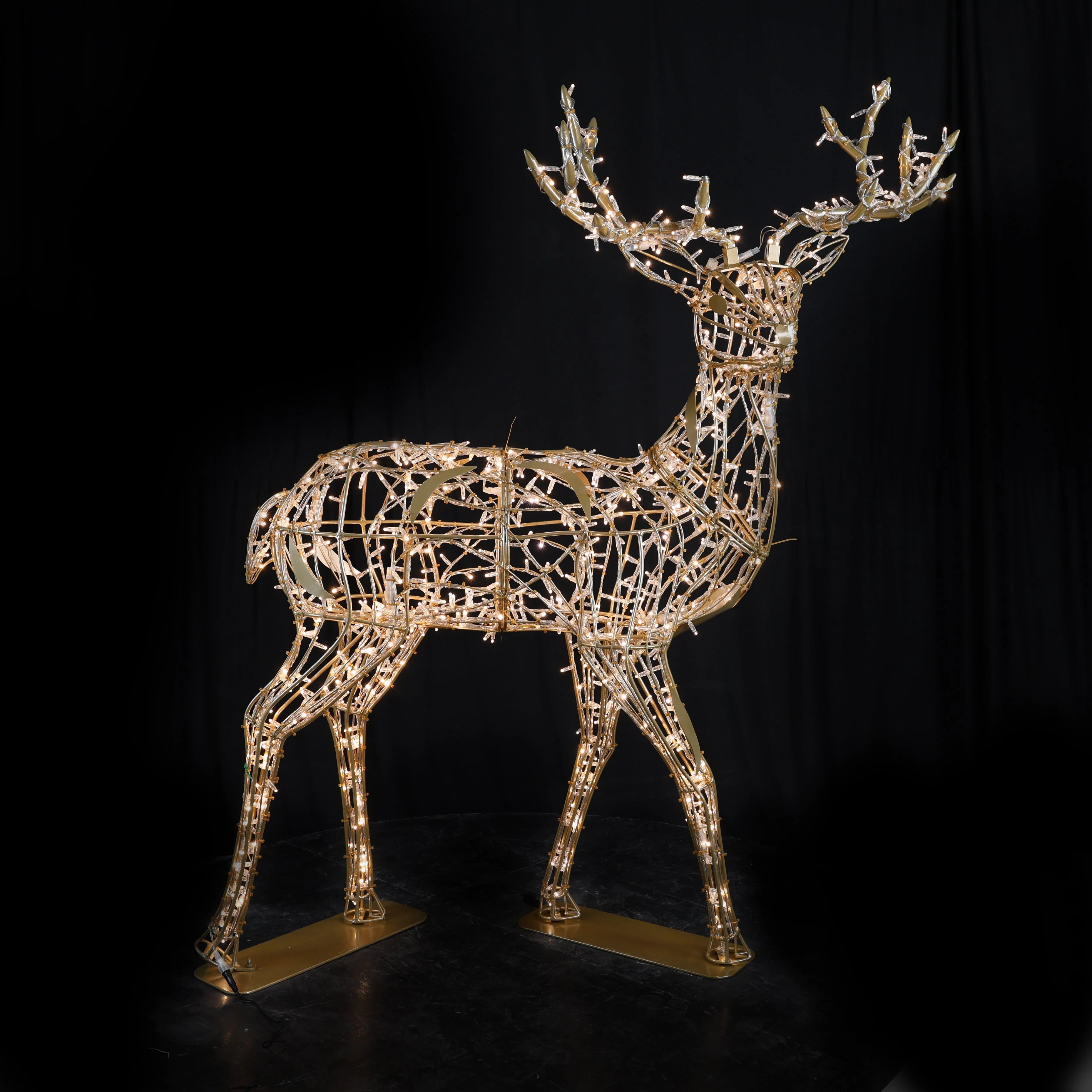 Large Deer Buck Figure, LED Lit (Gold/Warm White), 7ft