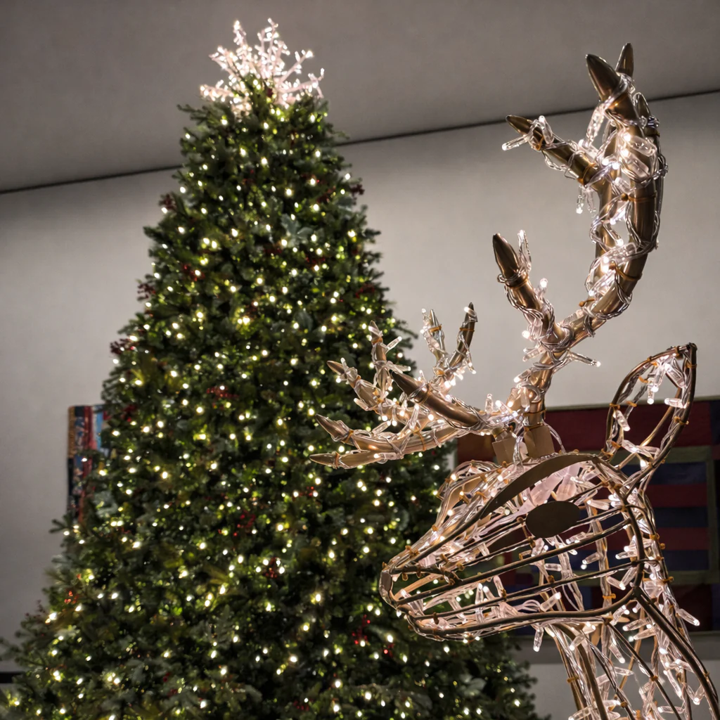 Large Deer Buck Figure, LED Lit (Gold/Warm White), 7ft - Image 3