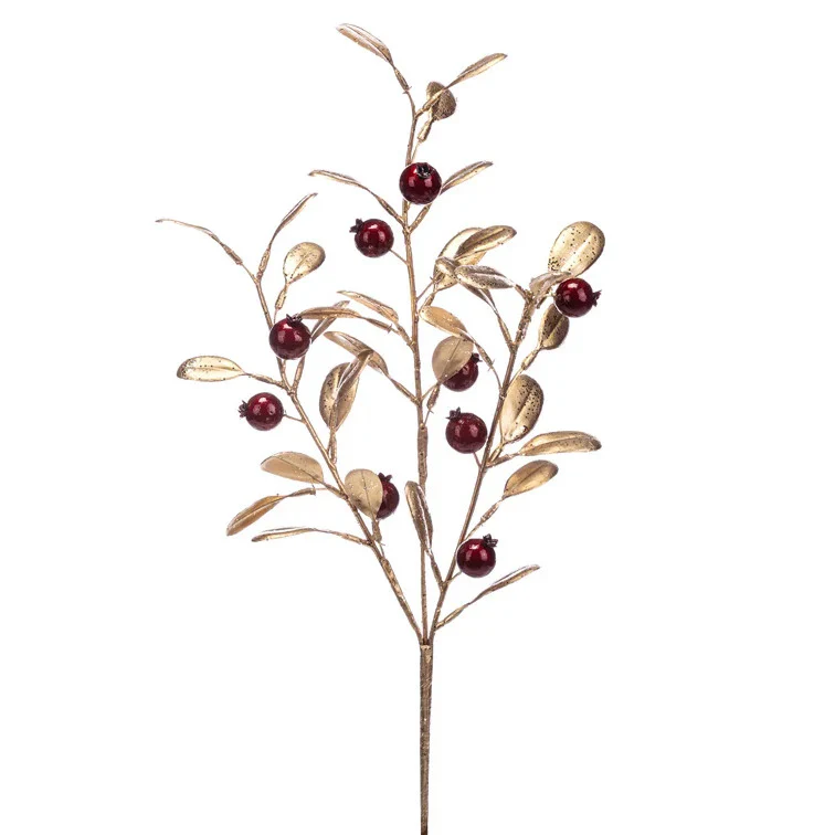 Burgundy Berry Gold Leaves Pick