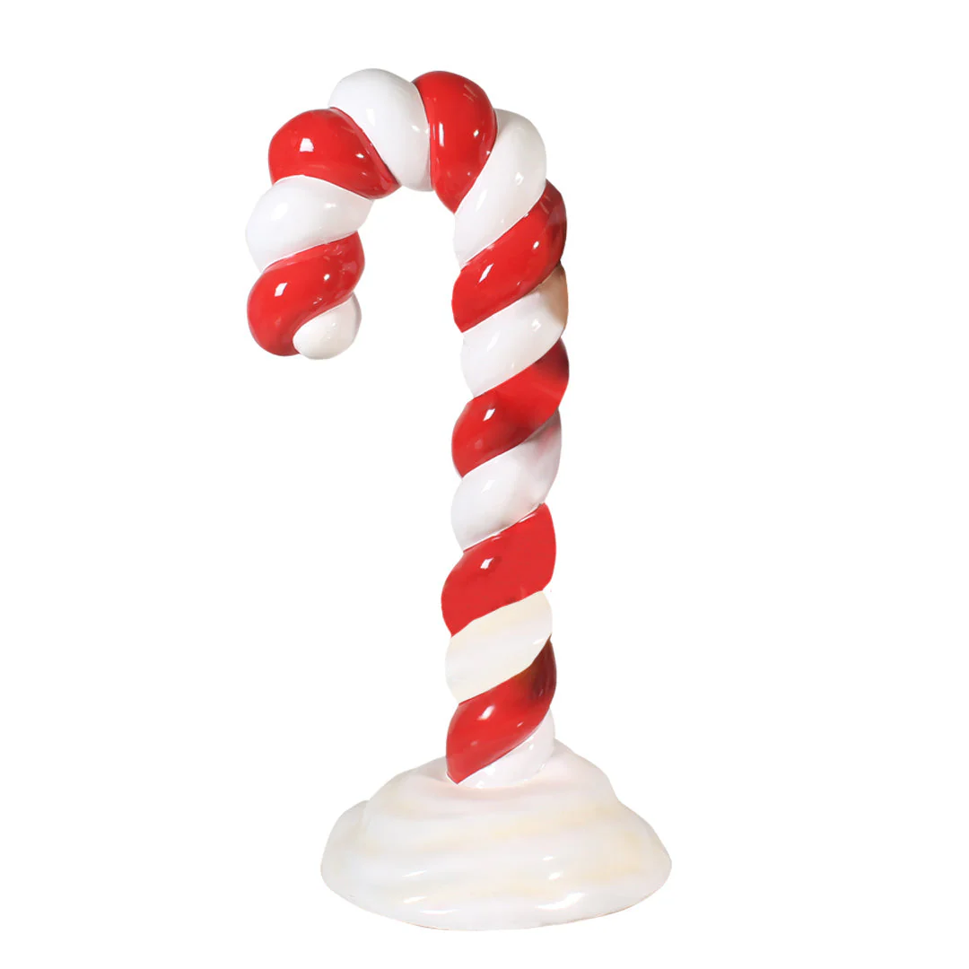 Large Fiberglass Candy Cane in Snow Statue, 47" (4 styles - sold individually)