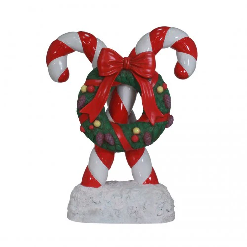 Large Fiberglass Candy Cane with Wreath Figure, 40" / 72" - Image 3